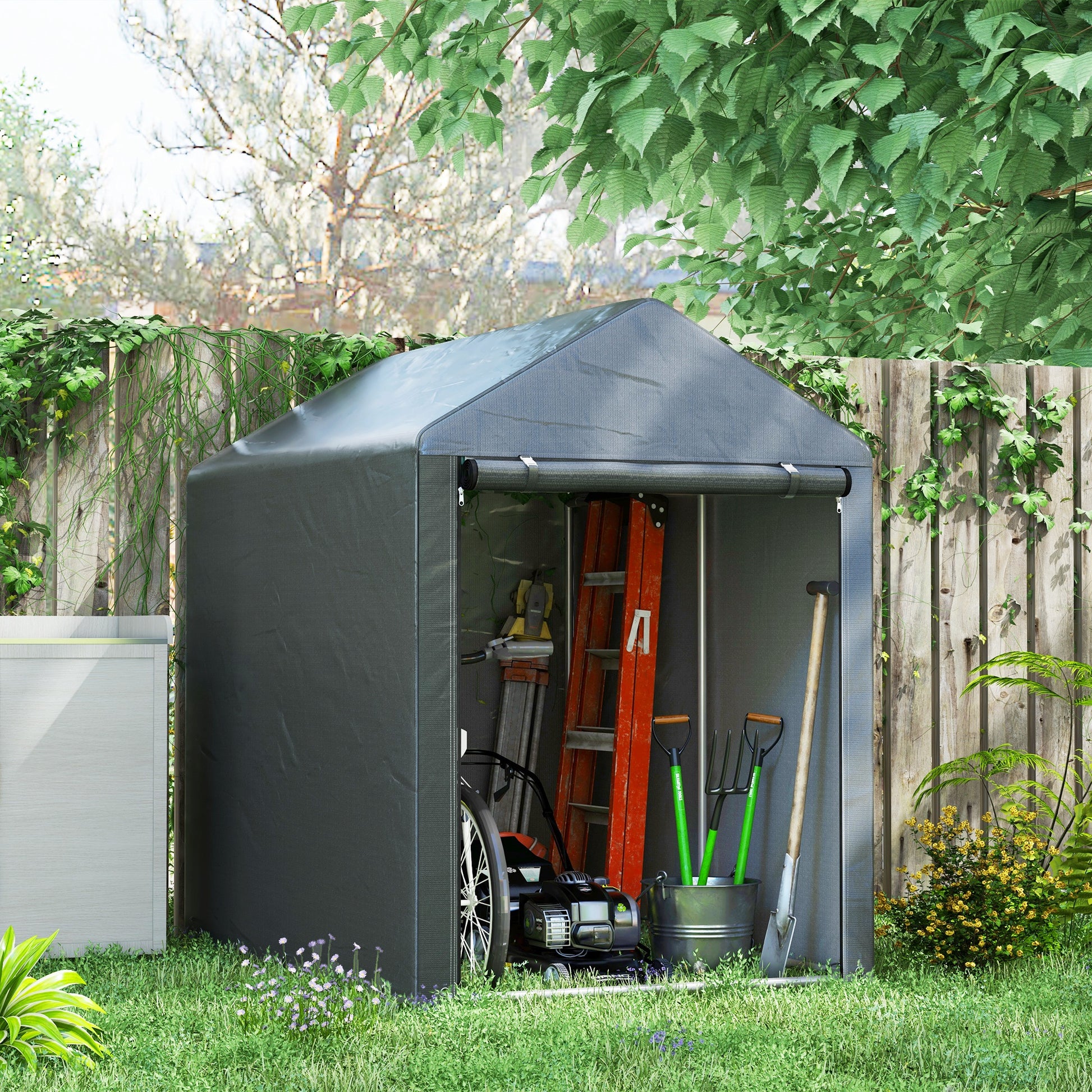 4 x 6ft Outdoor Storage Shed Tent, Portable Shed with Roll-up Door for Motorcycle, Bike, Garden Tools Sheds   at Gallery Canada