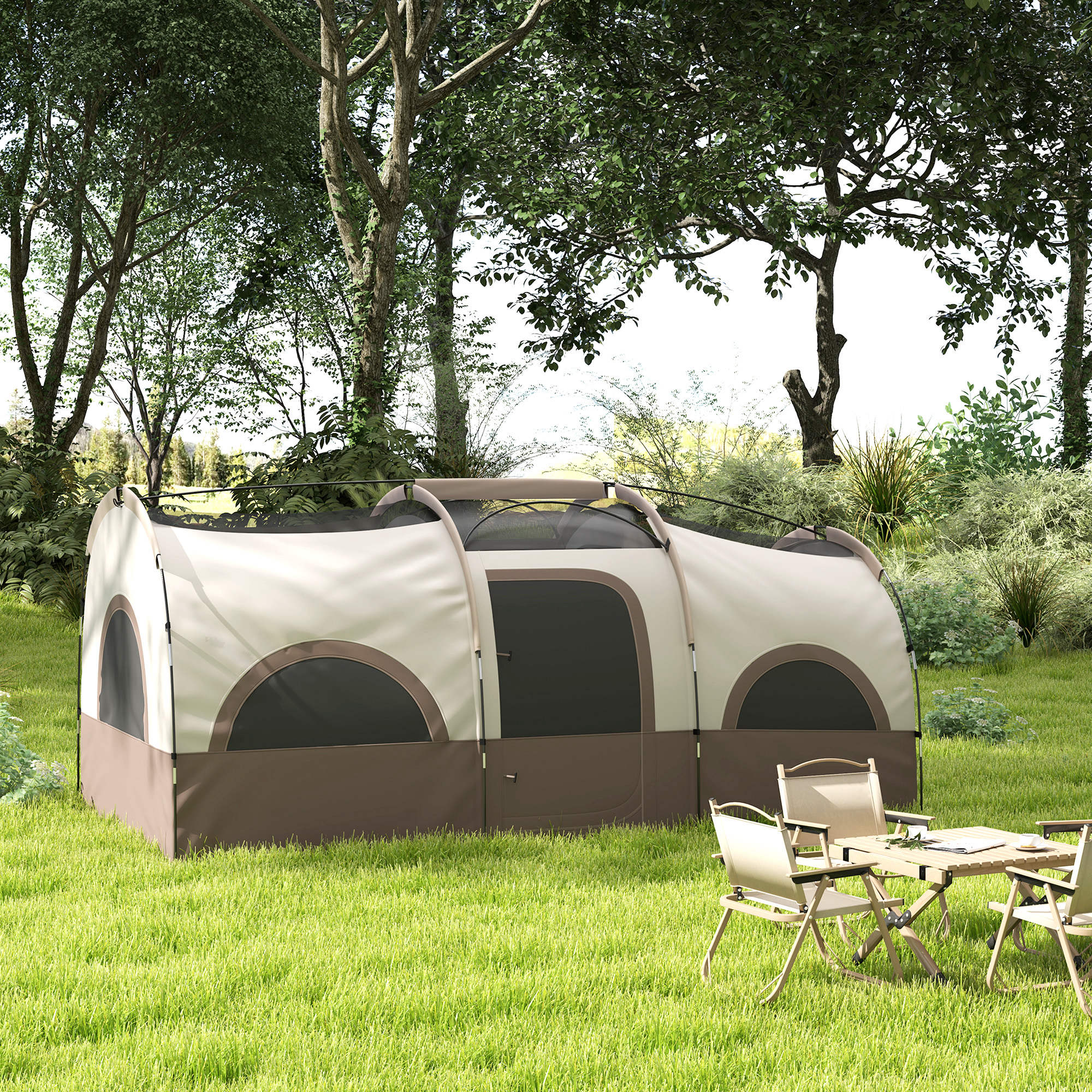 4-6 Person Camping Tent, 3 Room Cabin Tent, 3000mm Waterproof and UPF30+ with Sewn in Groundsheet and Carry Bag, Khaki Camping Tents at Gallery Canada