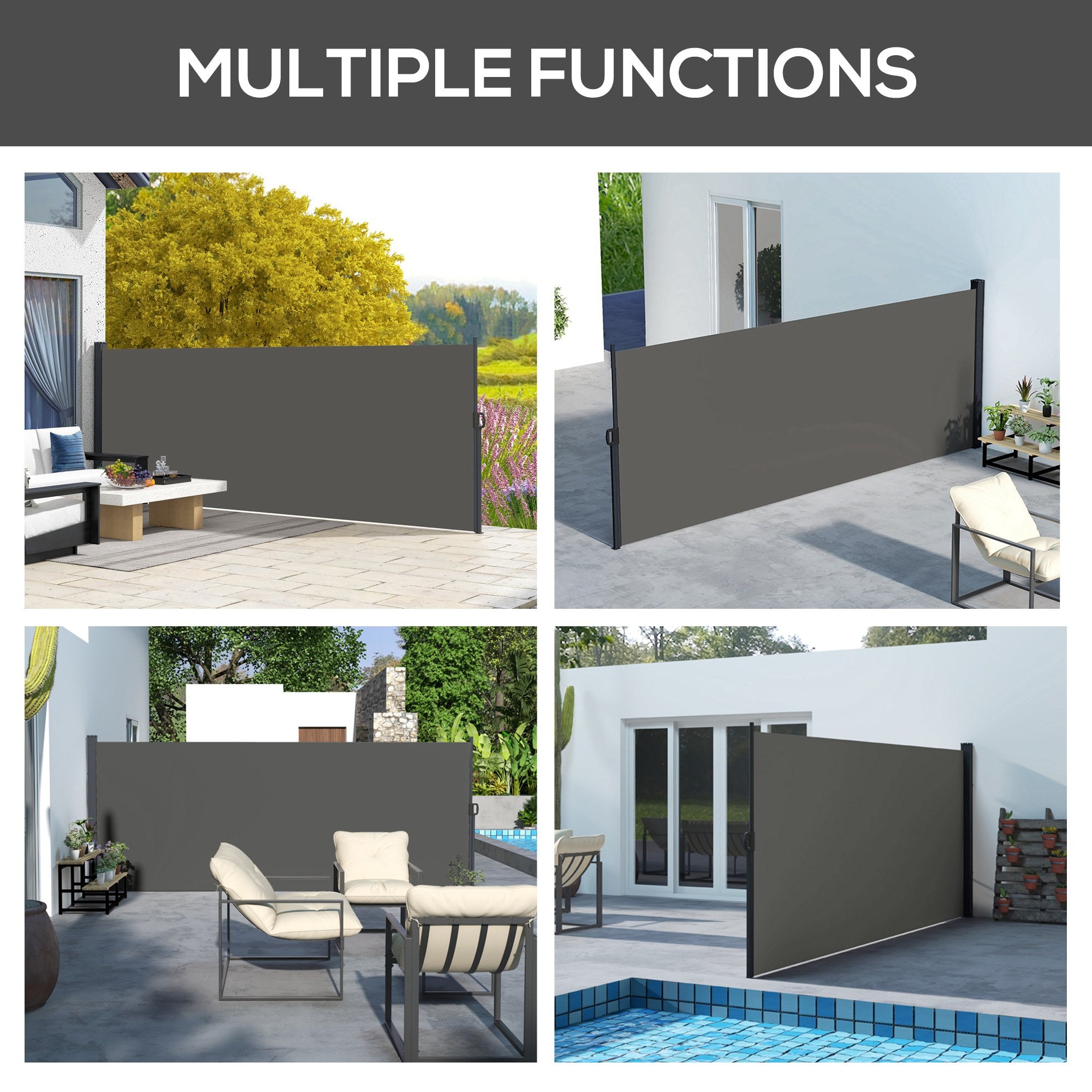 13' x 5' Retractable Side Awning, Outdoor Privacy Screen for Garden, Hot Tub, Balcony, Terrace, Pool, Dark Grey Side Awnings at Gallery Canada