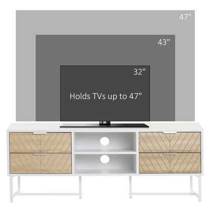 Modern TV Stand for TVs up to 60 inches, Media Console Table with Open Storage Shelves and Drawers for Living Room, Bedroom, White TV Stands   at Gallery Canada