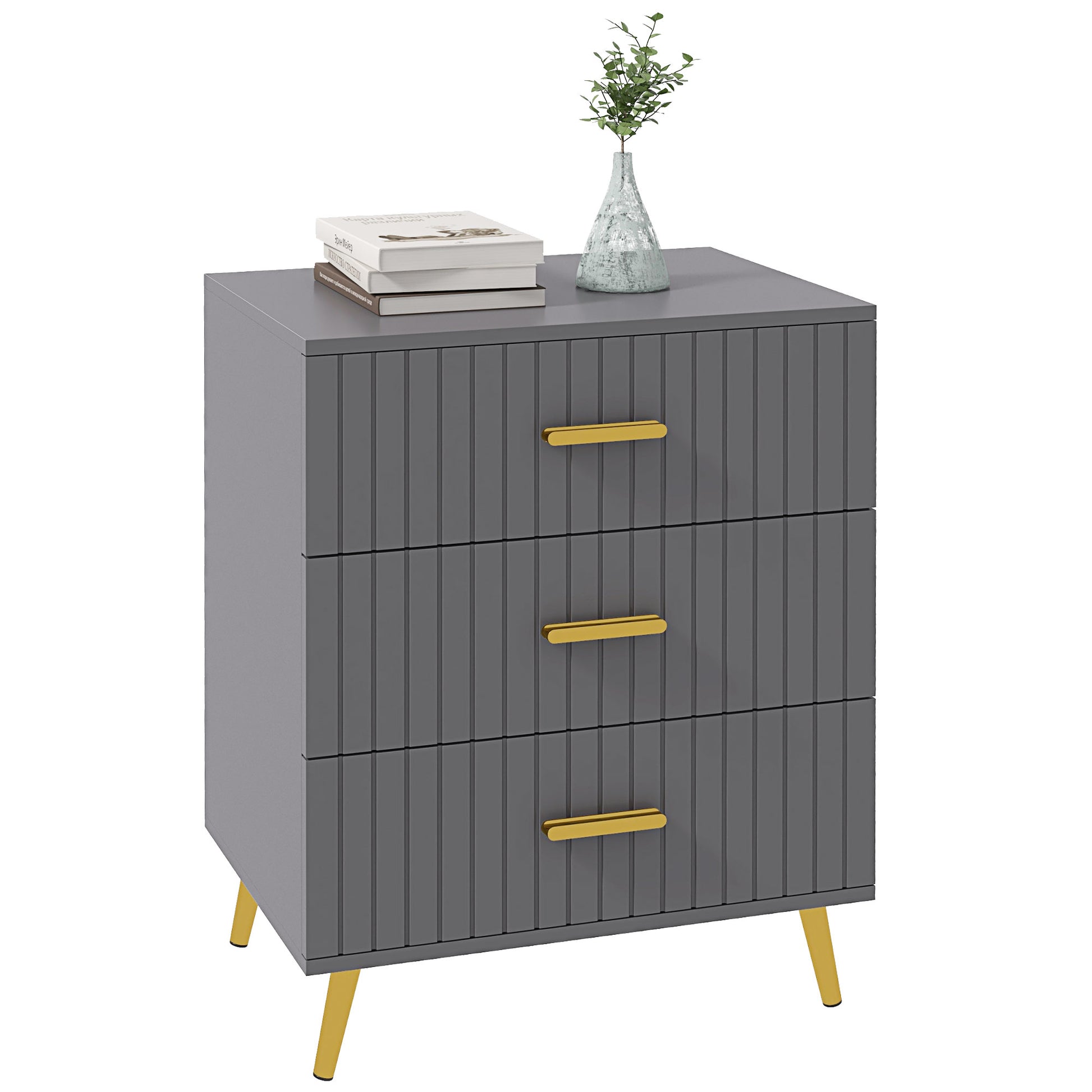 3 Drawer Cabinet, Drawer Chest for Bedroom, Chest of Drawers with Aluminium Legs and Gold Handles, Dark Grey Storage Cabinets   at Gallery Canada