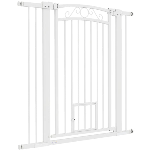 Dog Gate, Walk Through Pet Gate w/ Small Pet Door, Auto Close, for Doorways, House, Stair, 30