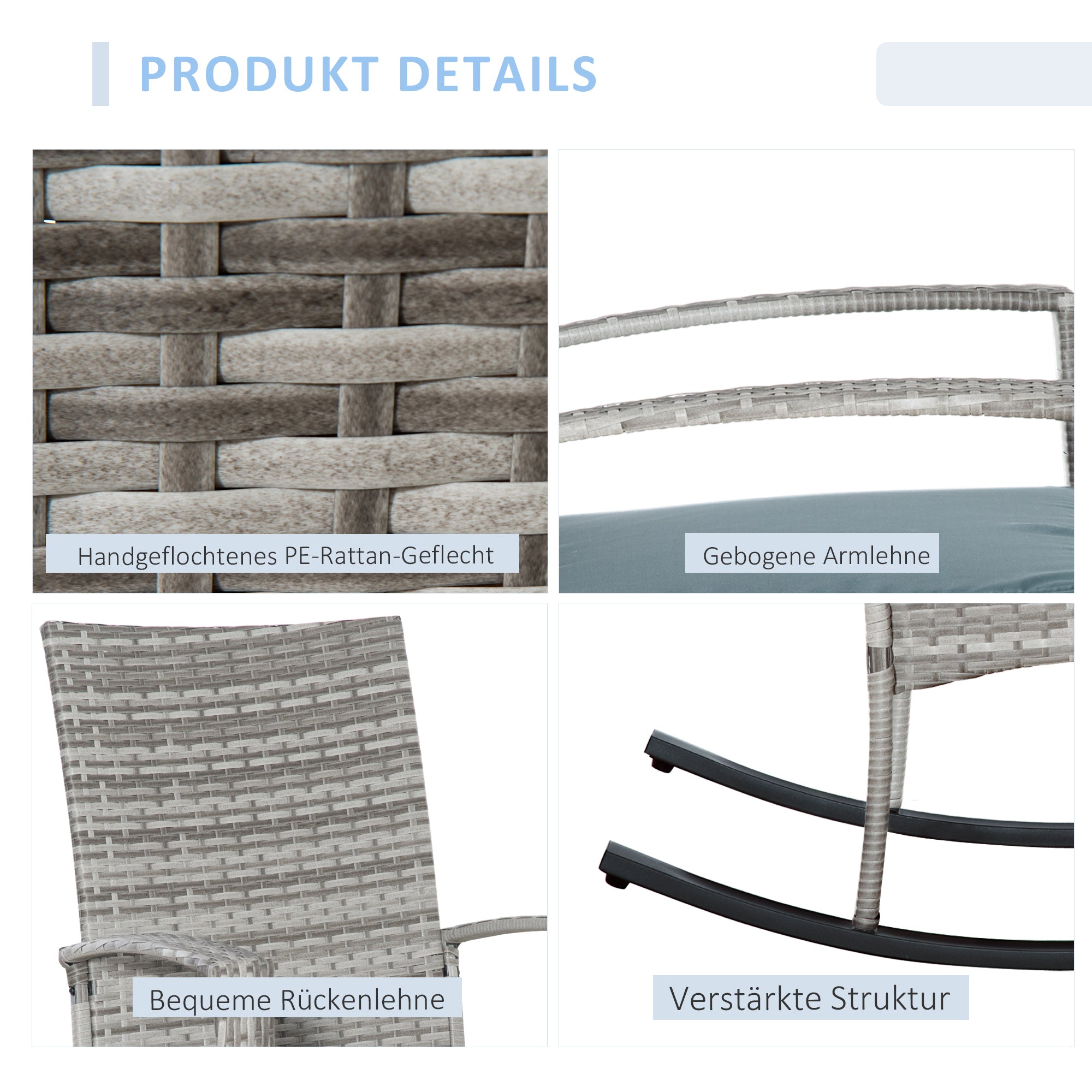 Outdoor PE Rattan Rocking Chair, Garden Glider Rocking Chair, Wicker Patio Chair Set with Armrest and Cushion, Grey Patio Chairs at Gallery Canada