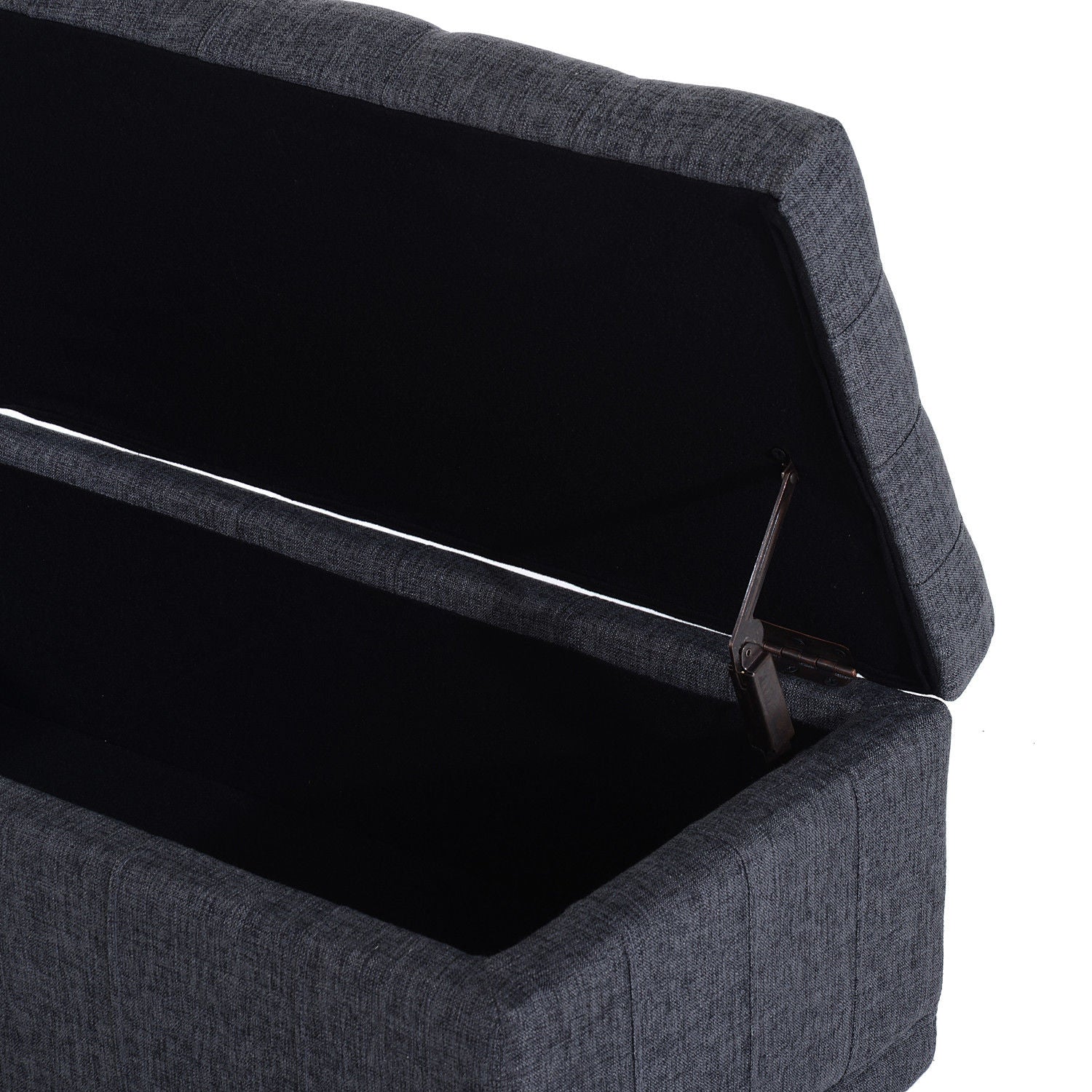 Storage Ottoman, Linen Fabric End of Bed Bench with Soft Close Lid, Button Tufted Storage Bench for Living Room, Entryway or Bedroom, 42
