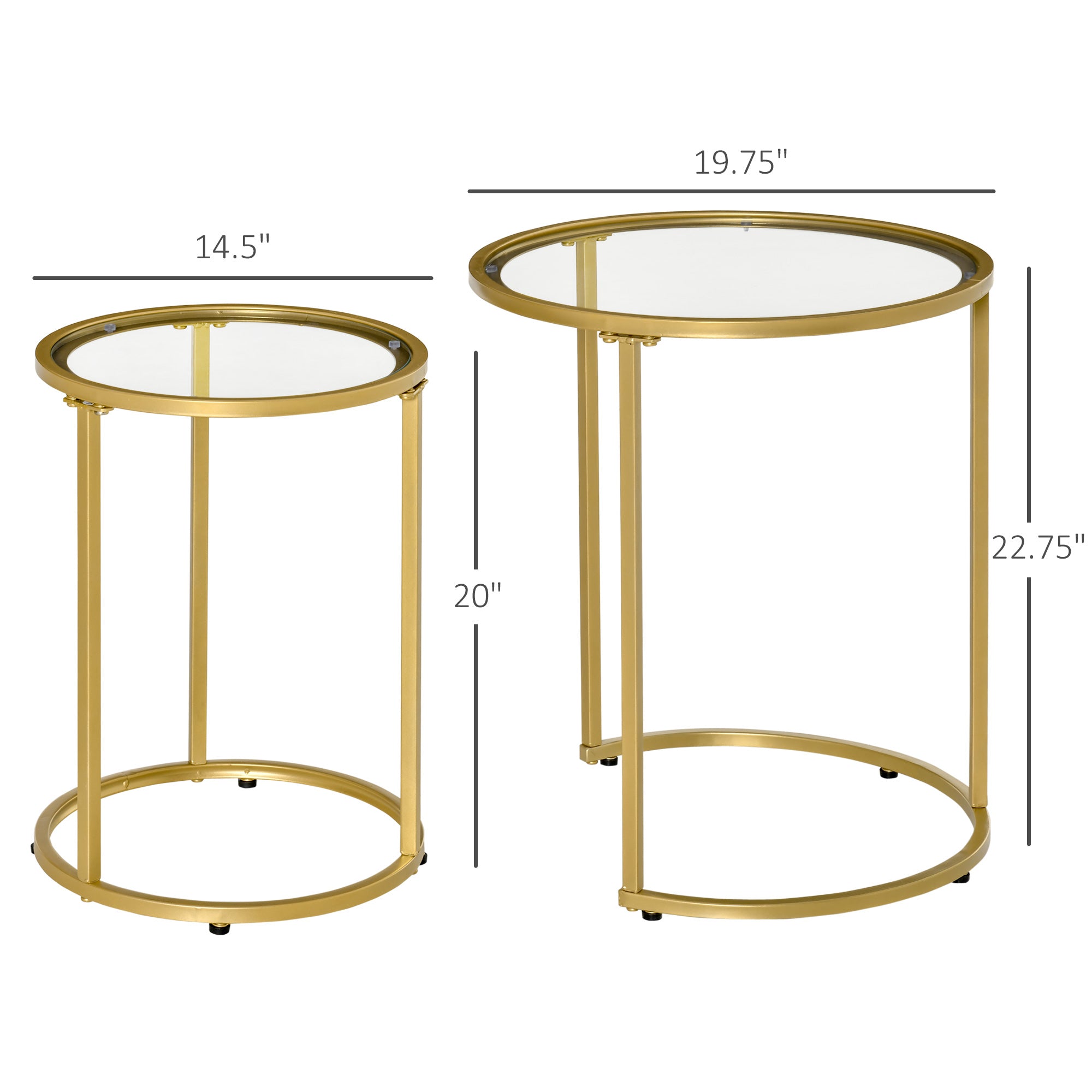 Set of 2 Nesting Coffee Tables with Metal Base, Round Side Table with Tempered Glass Tabletop for Living Room, Bedroom, Gold Side Tables   at Gallery Canada