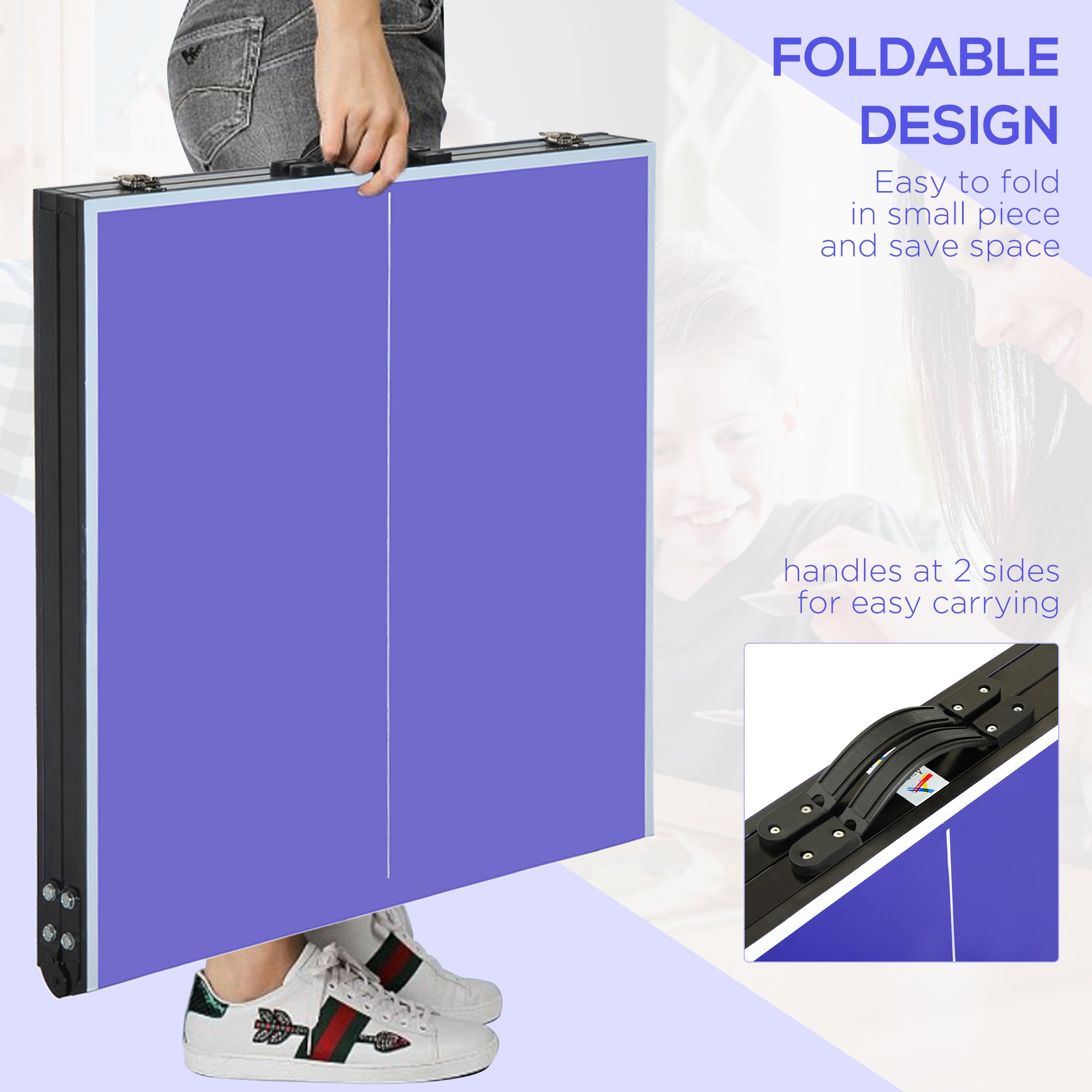 Folding Table Tennis Table, Portable Ping Pong Table with Side Handles, Net, Blue Game Tables at Gallery Canada