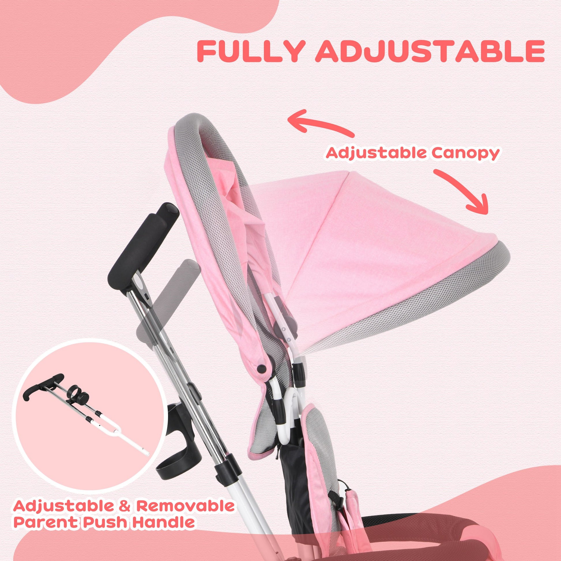 4 in 1 Toddler Tricycle Stroller with Basket, Canopy, 5-point Safety Harness, for 12-60 Months, Pink Tricycles for Kids   at Gallery Canada