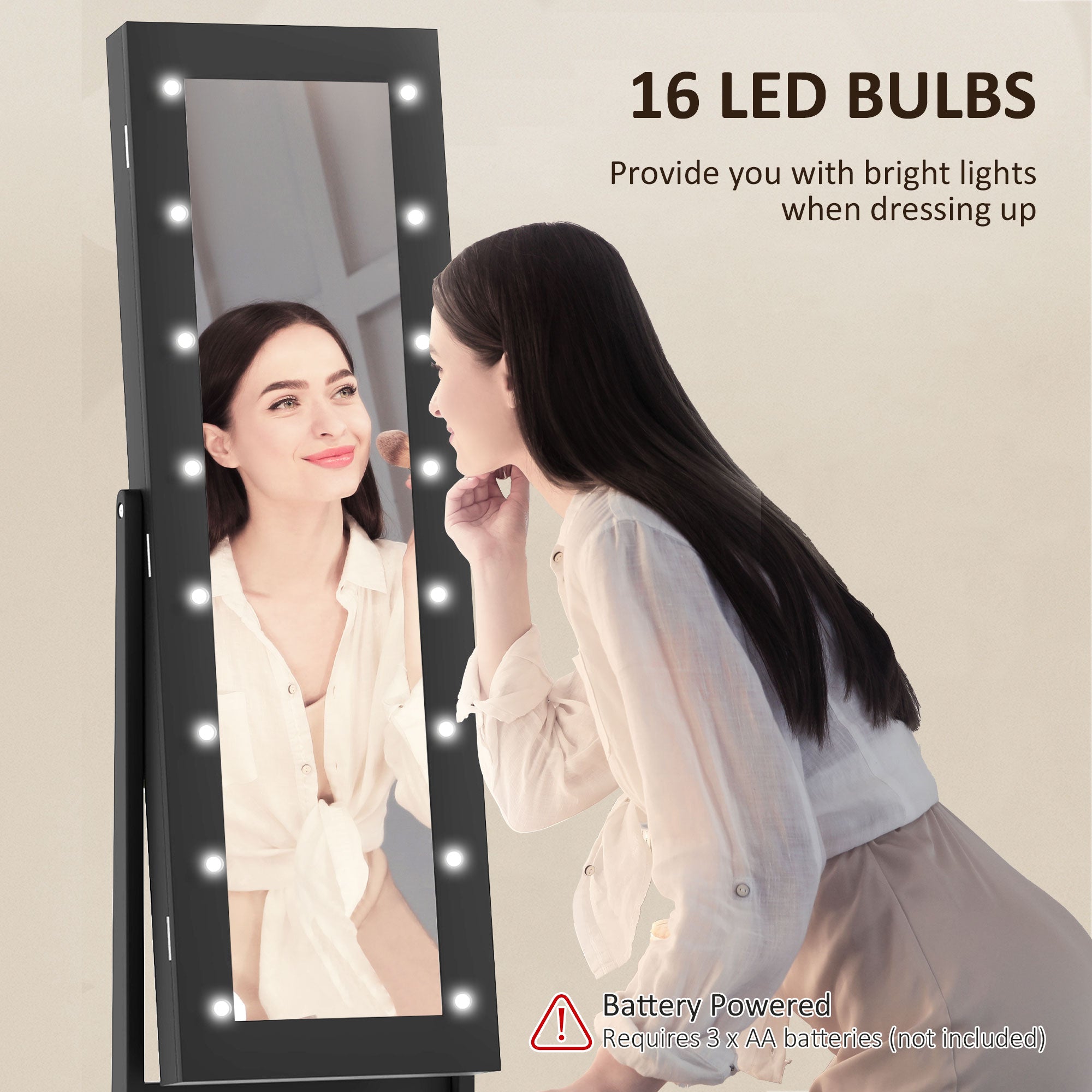 Free Standing Armoire Organizer, Lighted Mirrored Jewelry Cabinet w/ Angle Adjustable &; 16 LED Lights Black Jewelry Armoire & Jewellery Mirror Cabinets at Gallery Canada
