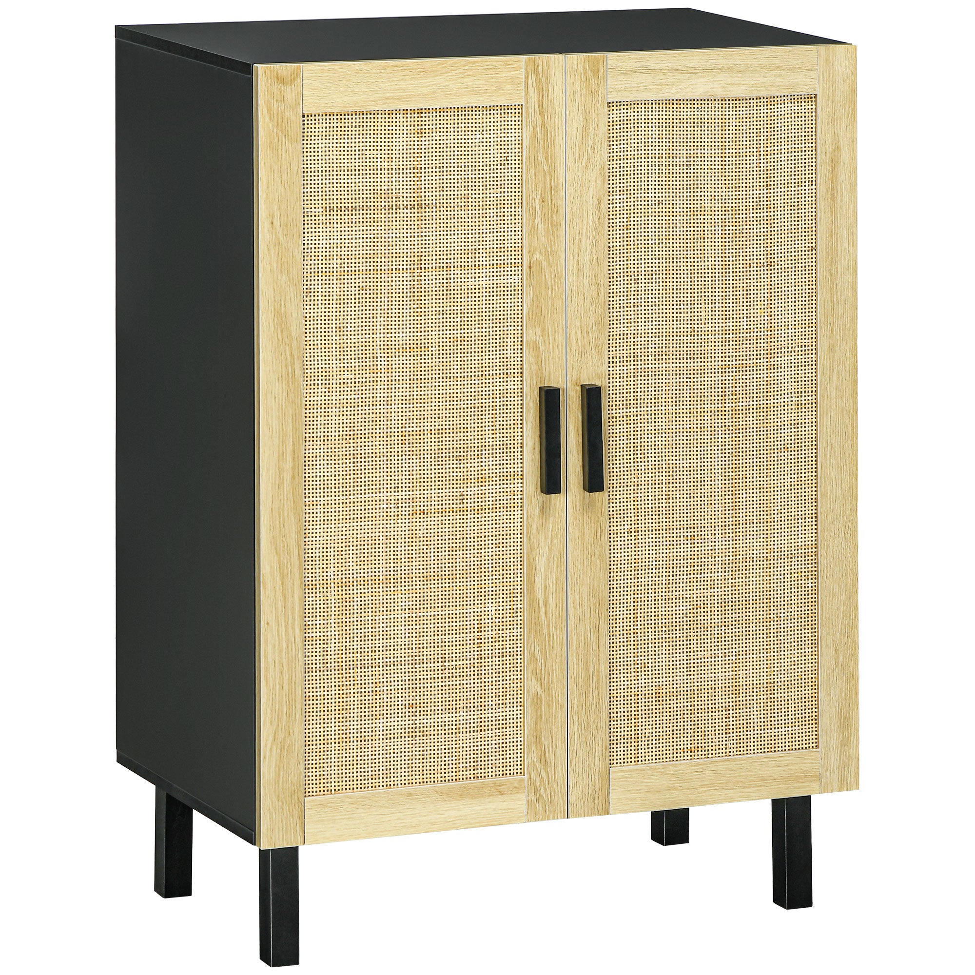 Boho Sideboard, Buffet Cabinet with Storage, Accent Cabinet with 2 Rattan Doors and Adjustable Shelves, Black Storage Cabinets at Gallery Canada