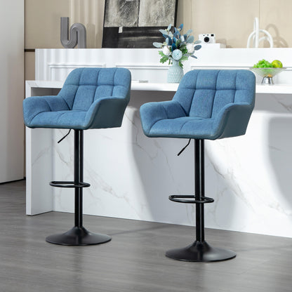 Swivel Barstools Set of 2 Adjustable Bar Stools with Footrest Armrests and PU Leather Back for Dining Room Dark Blue Bar Stools   at Gallery Canada