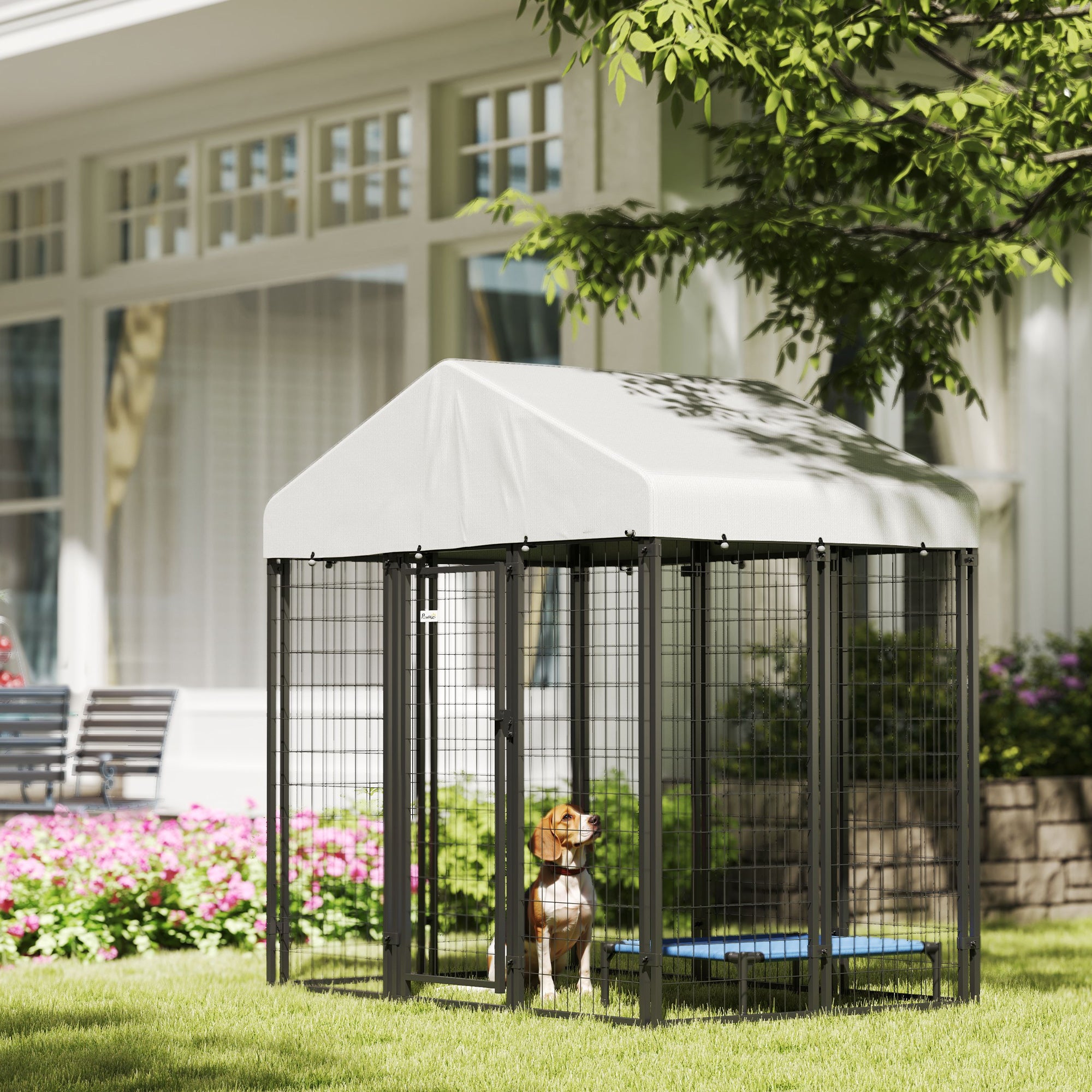 Outdoor Dog Kennel with Waterproof UV-Resistant Cover, for Medium and Small Dogs, 6' x 4' x 6', Silver Houses, Kennels & Pens at Gallery Canada