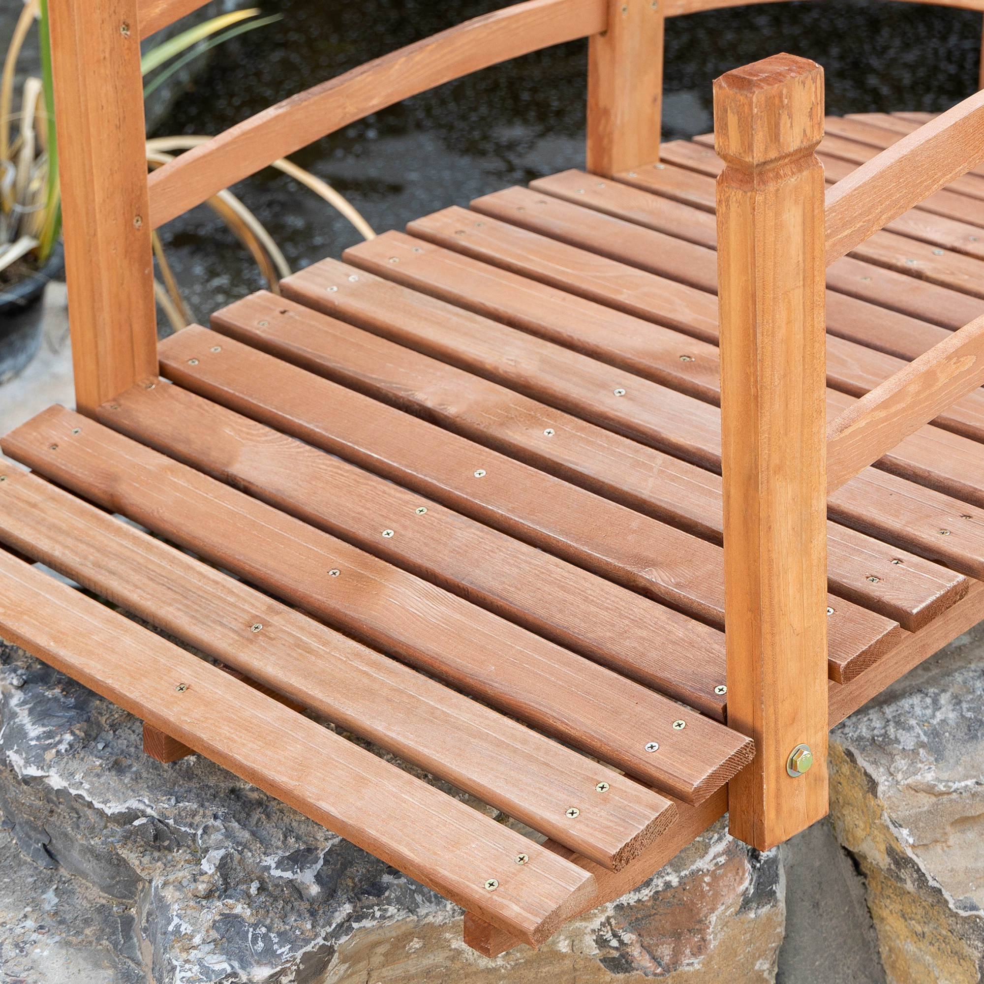 6FT Wooden Garden Bridge Classic Arc Footbridge with Guardrails for Stream Pond Walkway, Orange Garden Bridges at Gallery Canada