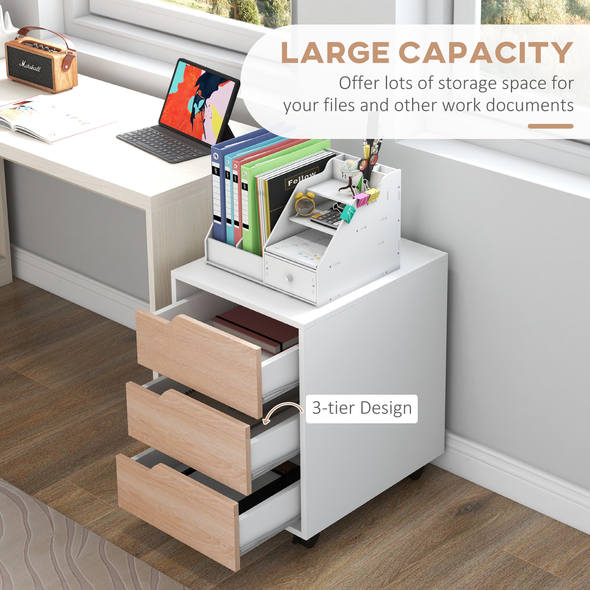 3 Drawer File Cabinet, Mobile Vertical Filing Cabinet with Wheels, Office Storage Cabinet, Oak Office Cabinets & Cupboards at Gallery Canada