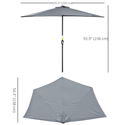 9ft Half Round Umbrella Outdoor Balcony Parasol Patio Garden Outdoor Window Sun Shade w/ 5 Ribs Grey Sun Umbrellas at Gallery Canada