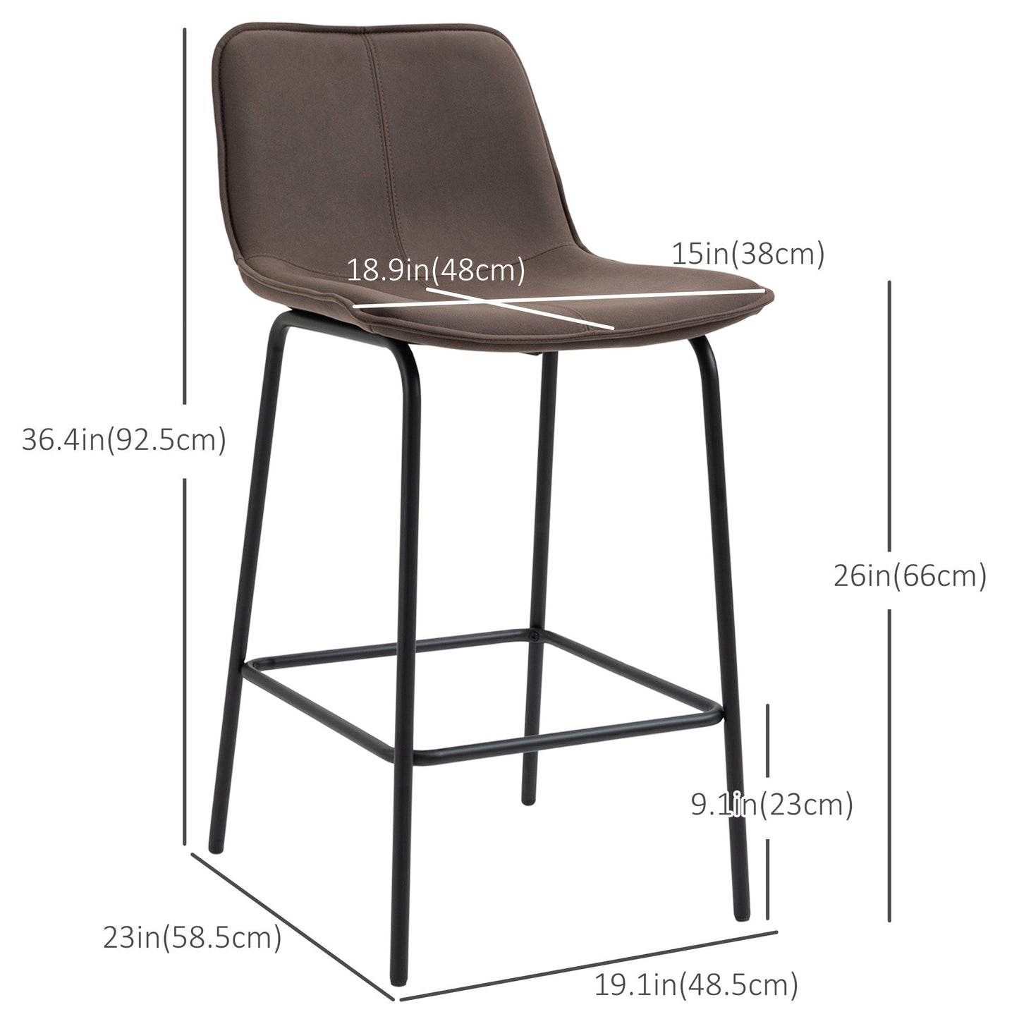 Bar Stools Set of 2, Upholstered Counter Height Bar Chairs, 26" (66 cm) Kitchen Stools with Steel Legs for Dining Area, Kitchen Aisle, Coffee Bar Stools   at Gallery Canada