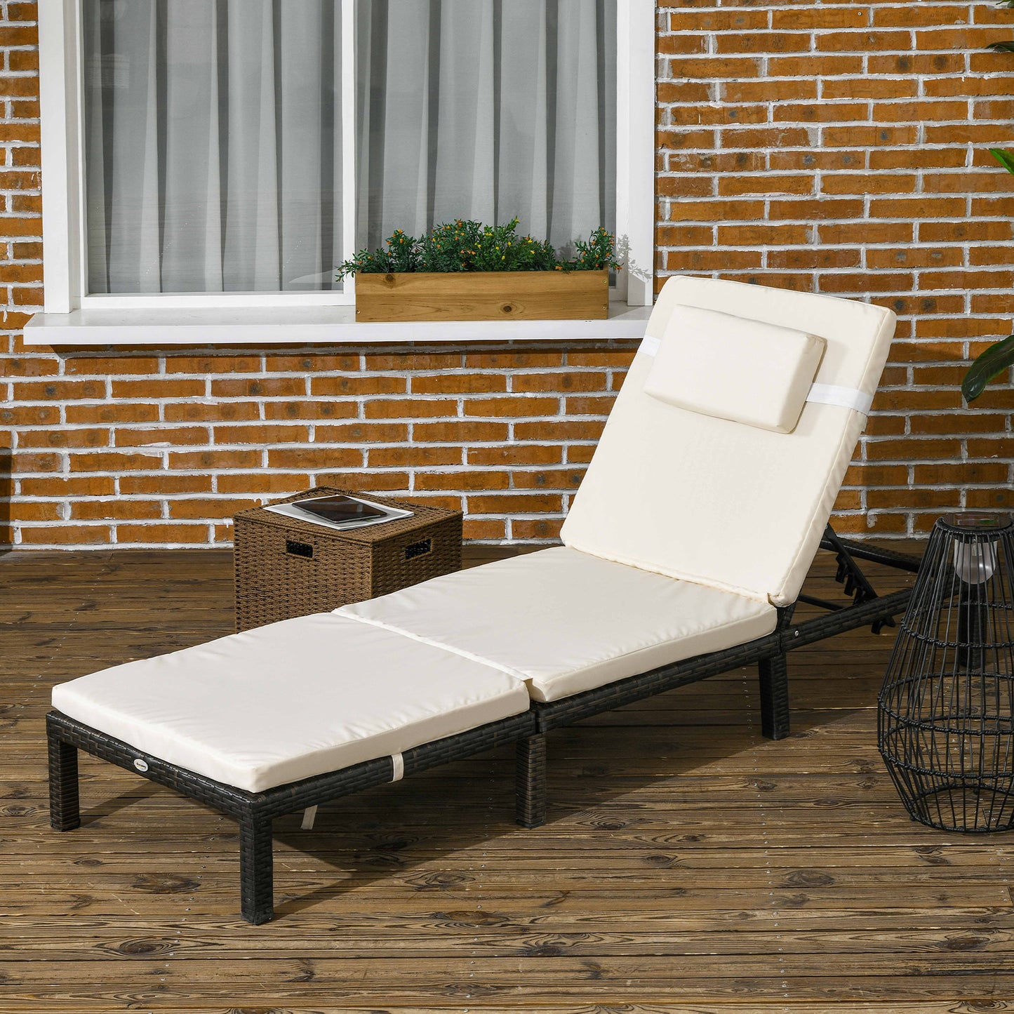 Outdoor Lounger, Patio Lounger with 5-Level Adjustable Back, Headrest for Poolside, Garden, Backyard, Cream White Chaise Loungers   at Gallery Canada