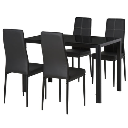 5-Piece Glass Dining Table Set with Faux Leather Chairs, Metal Frame, Black Bar Sets Black  at Gallery Canada