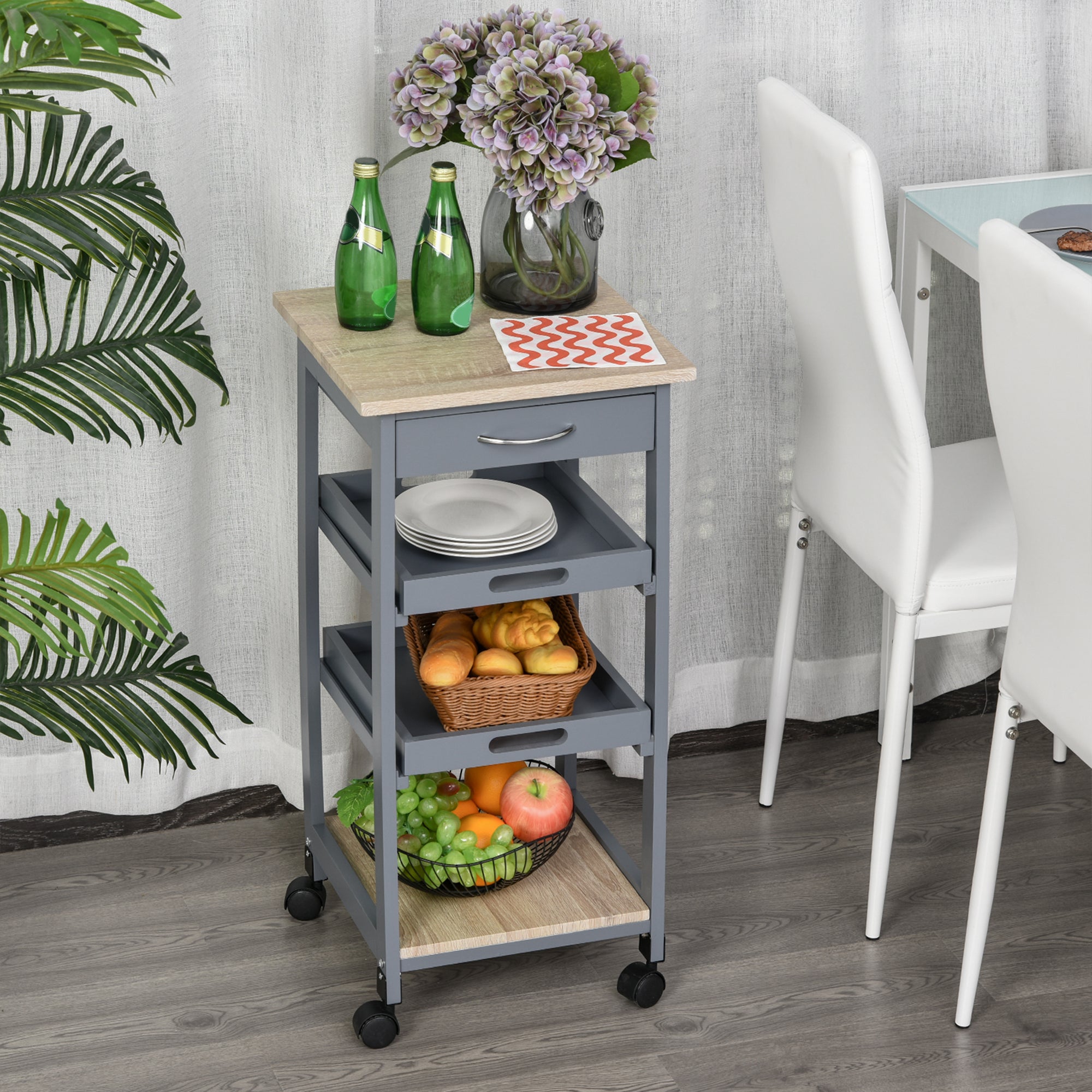 Kitchen Island Rolling Trolley Utility Serving Cart with Drawer Grey Kitchen Islands & Kitchen Carts at Gallery Canada