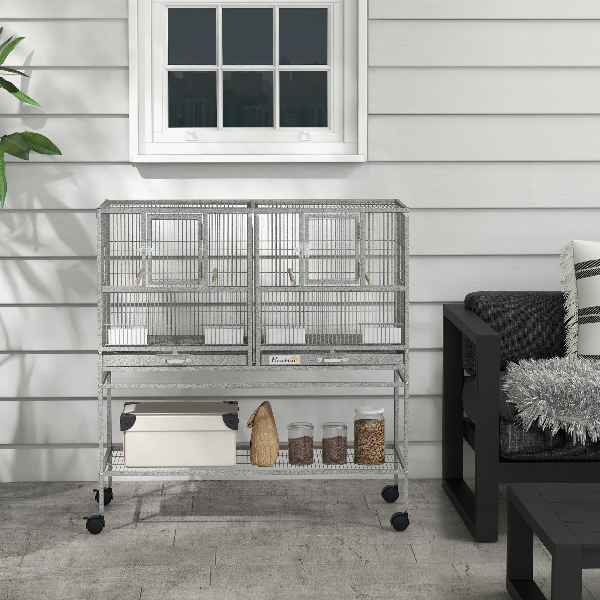 Large Double Rolling Metal Bird Cage Bird House w/ Removable Tray Storage Shelf Bird Cages at Gallery Canada