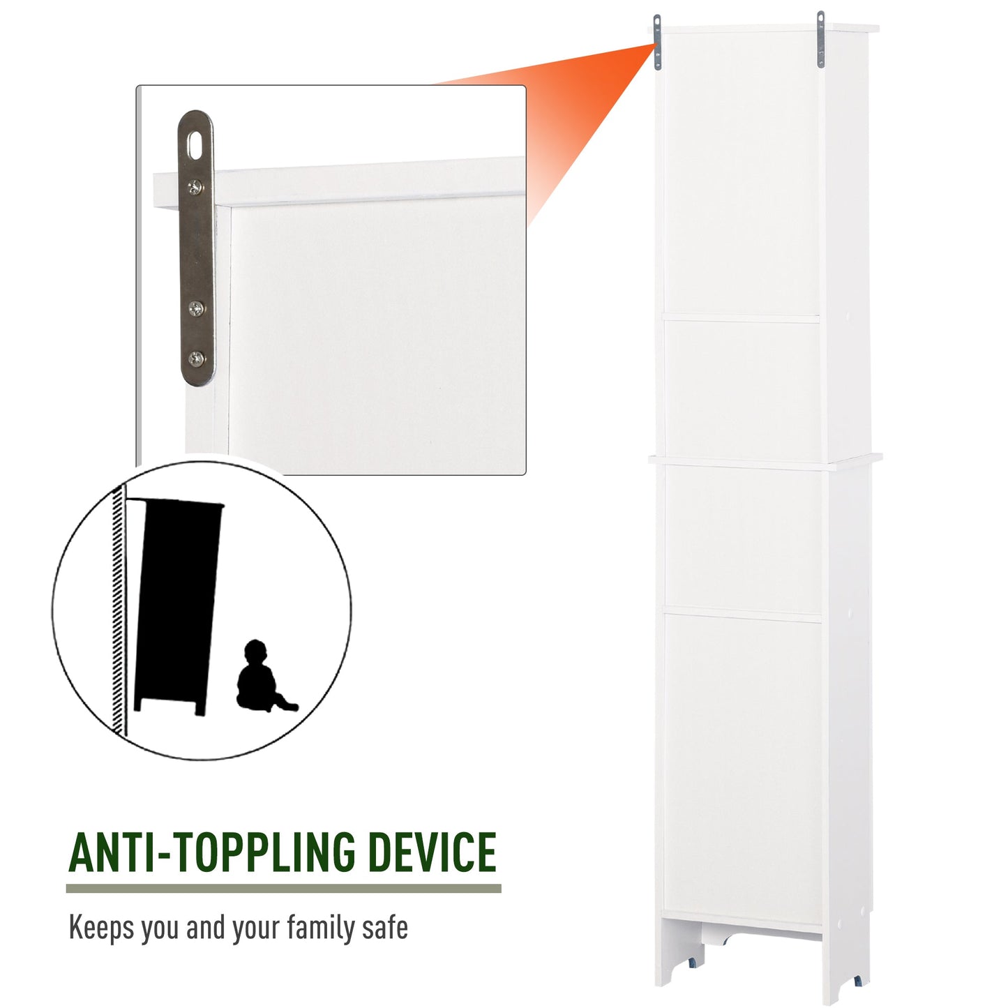 Tall Bathroom Storage Cabinet, Freestanding Linen Tower with 3-Tier Open Adjustable Shelf and Cupboard, White Bathroom Cabinets   at Gallery Canada