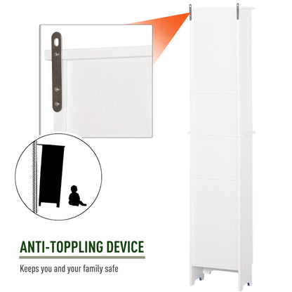 Tall Bathroom Storage Cabinet, Freestanding Linen Tower with 3-Tier Open Adjustable Shelf and Cupboard, White Bathroom Cabinets   at Gallery Canada