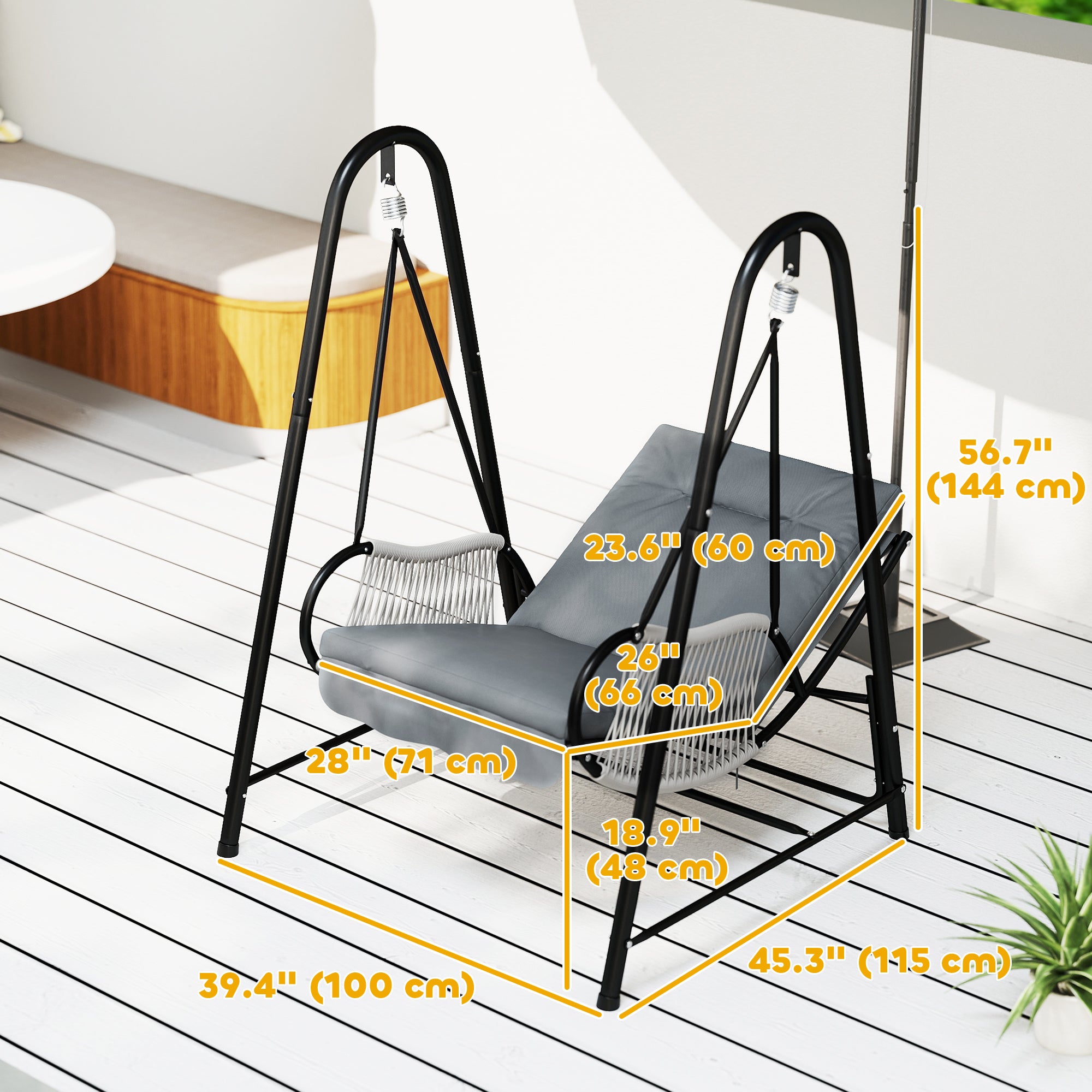 Rattan Hammock Chair with Stand Included, Hanging Swing Chair with Stand and Seat Cushion, Light Grey Patio Swings with Stand at Gallery Canada