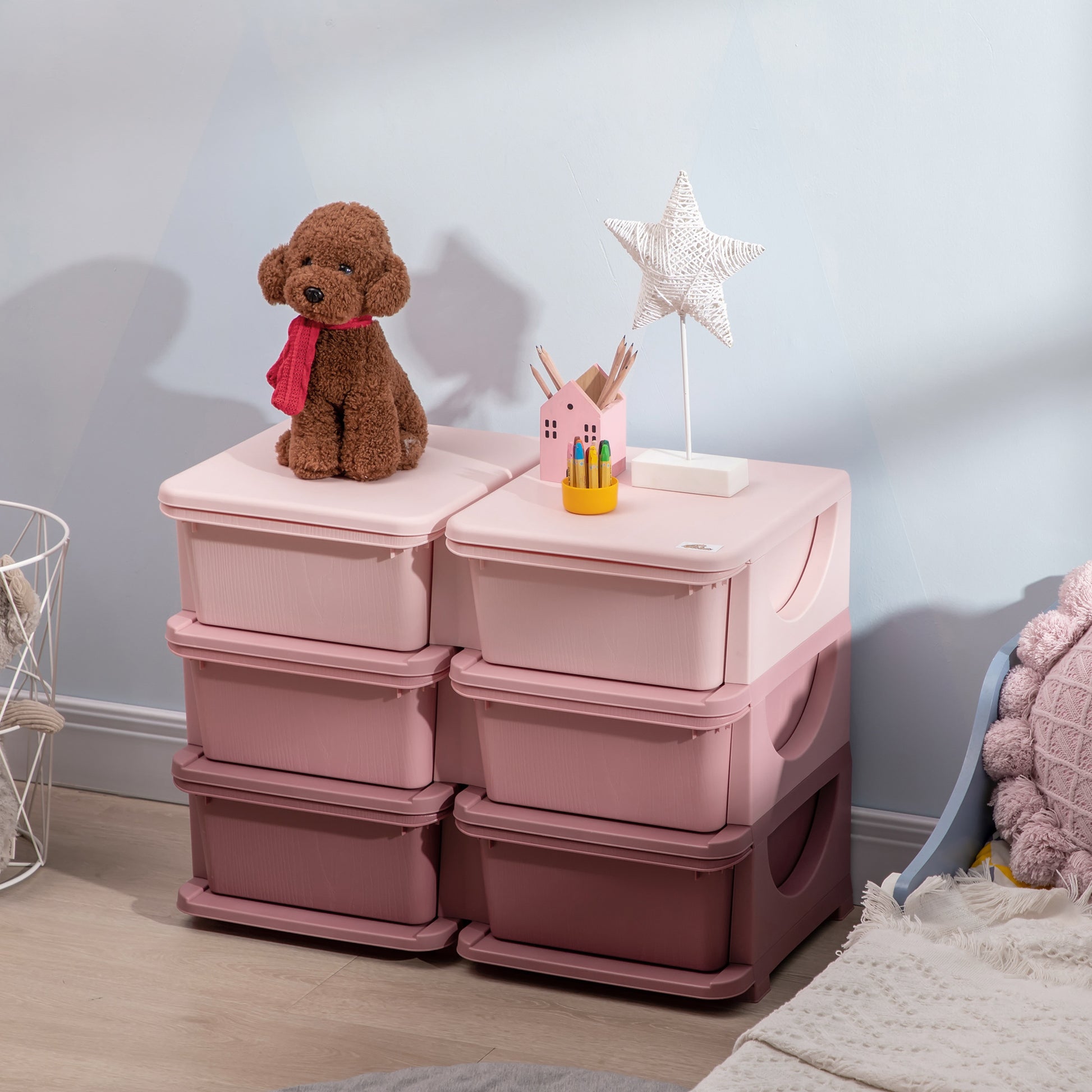 3 Tier Kids Toy Organizer and Storage Bins with 6 Plastic Drawers, Pink Baby & Kids Storage   at Gallery Canada