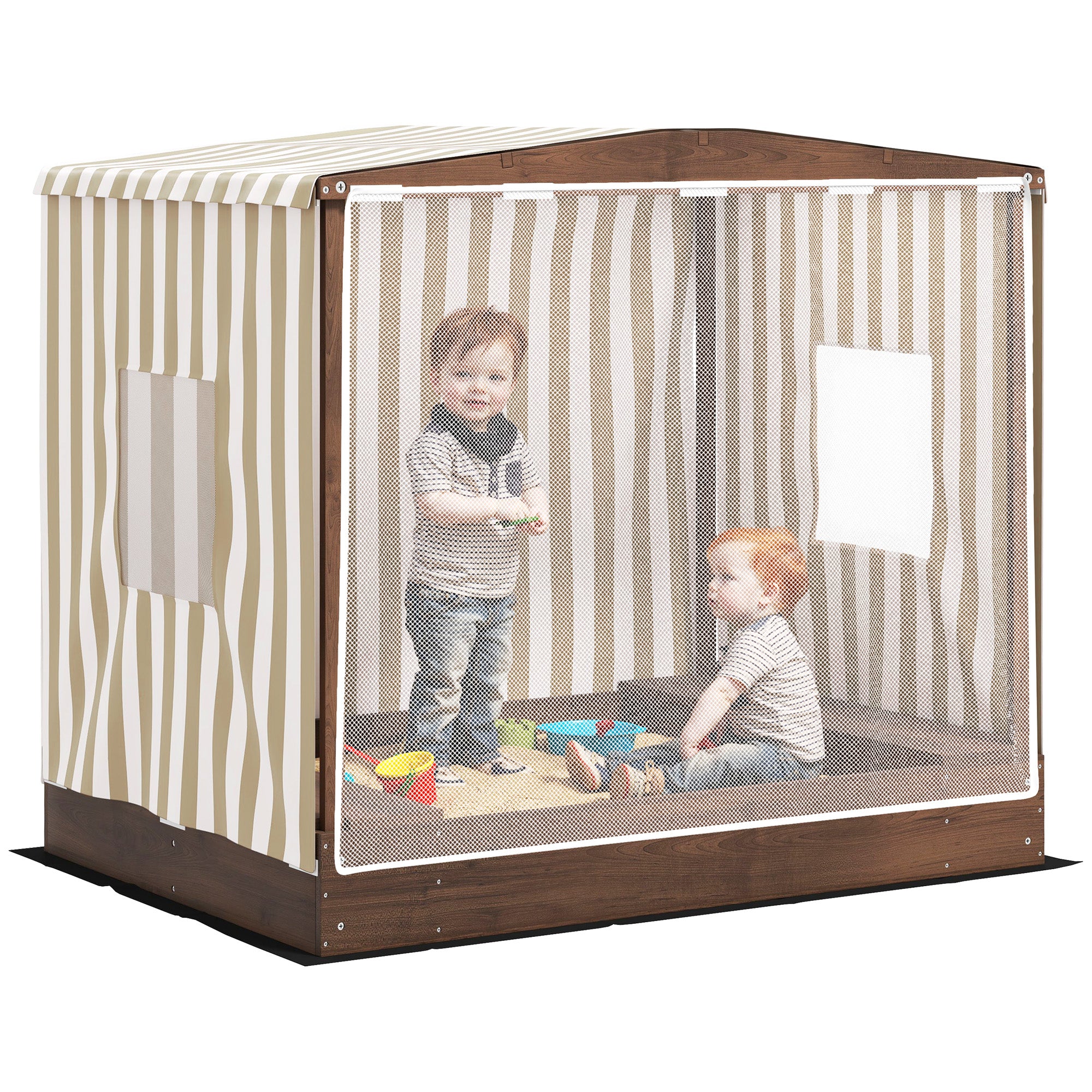Kids Sandbox with Full Covered Canopy, Bench Seats, Bottom Liner, for Ages 3-6, 56