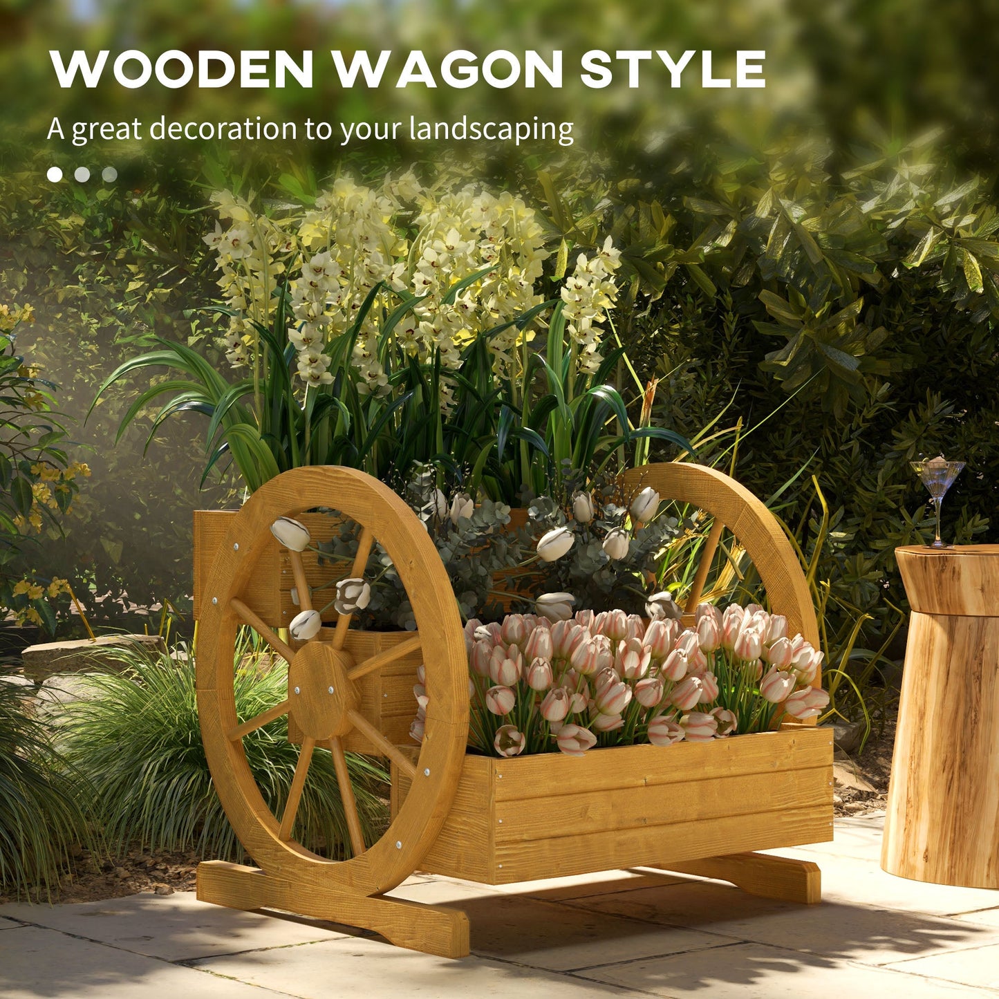 Wooden Wagon Planter Box, 3-Tier Raised Garden Bed, for Vegetables Flowers Herbs, 24" x 24" x 22" Raised Garden Beds   at Gallery Canada