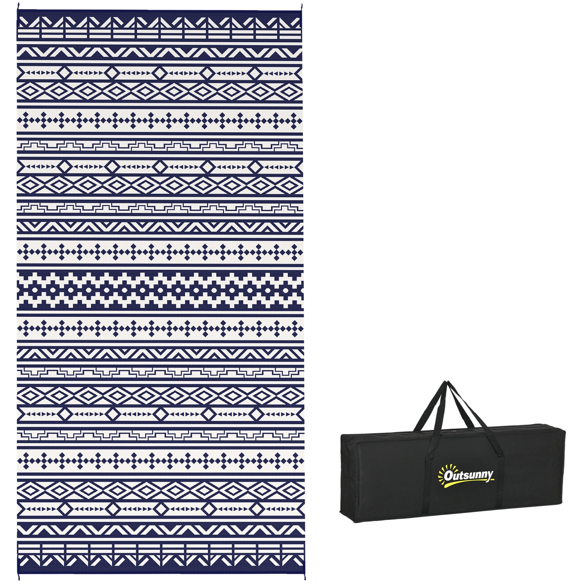 9' x 18' Outdoor RV Rug, Reversible Patio Floor Mat with Carry Bag, Geometric Wall, Blue and White Garden Decor at Gallery Canada
