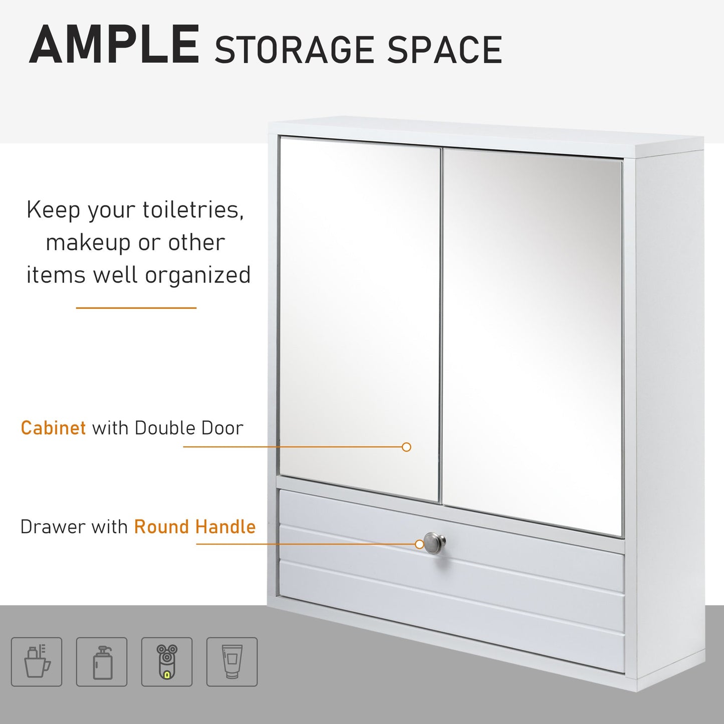 Bathroom Medicine Cabinet with Mirror, Wall Mounted Mirror Cabinet with Double Door, Storage Drawer and Adjustable Shelf, White Mirror Medicine Cabinets   at Gallery Canada