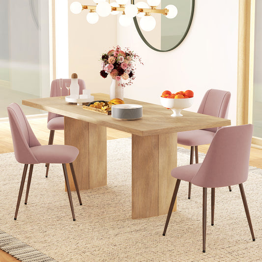 Upholstered Dining Chairs Set of 4, Velvet Accent Chair with Back and Wood-grain Steel Leg for Kitchen, Pink Dining Chairs at Gallery Canada