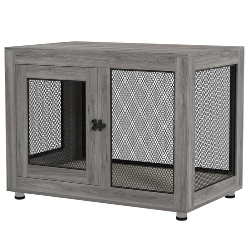 Pet Crate End Table with Water-resistant Cushion or Medium Small Dogs, Grey