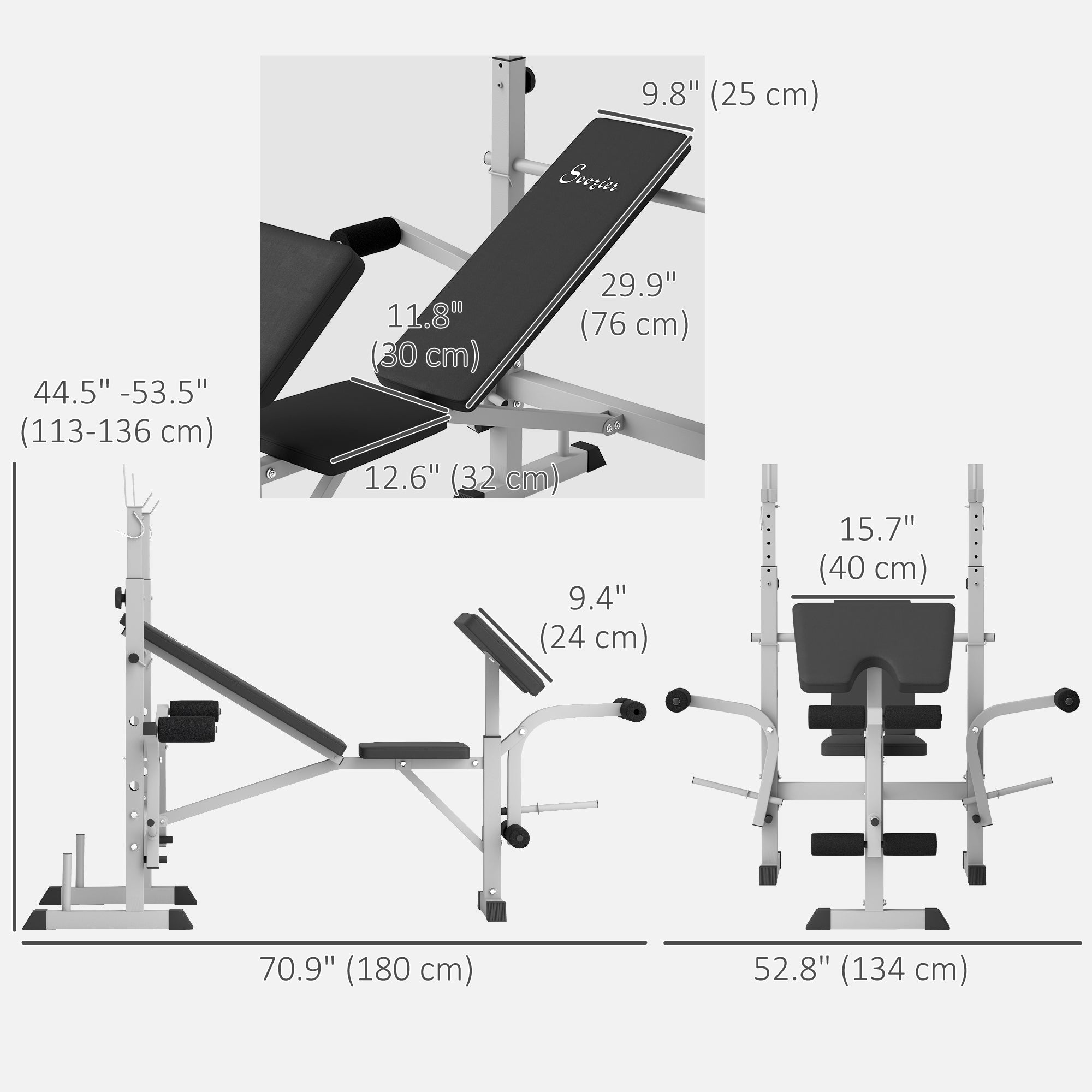 Bench Press Set Adjustable Weight Bench with Squat Rack, Preacher Curl Pad, Leg Developer and Weight Storage, Grey Weight Benches   at Gallery Canada