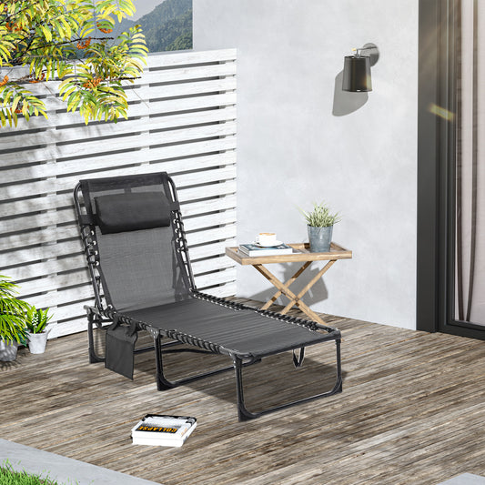 Outdoor Folding Chaise Lounge, Reclining Lounge Chair with Adjustable Backrest and Removable Pillow, Black Lounger Chairs   at Gallery Canada