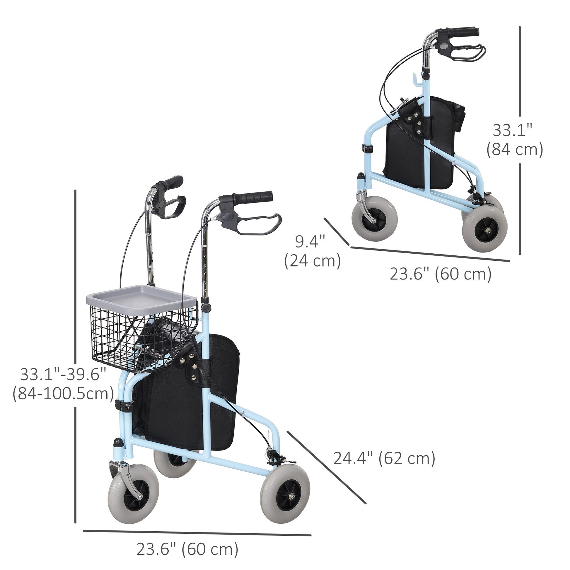 Upright Walker Up Rollator, Rolling Walker with Wheels, Storage Bag, Tray, Adjustable Handle Height, Blue Knee Walker & Wheelchair Ramps   at Gallery Canada