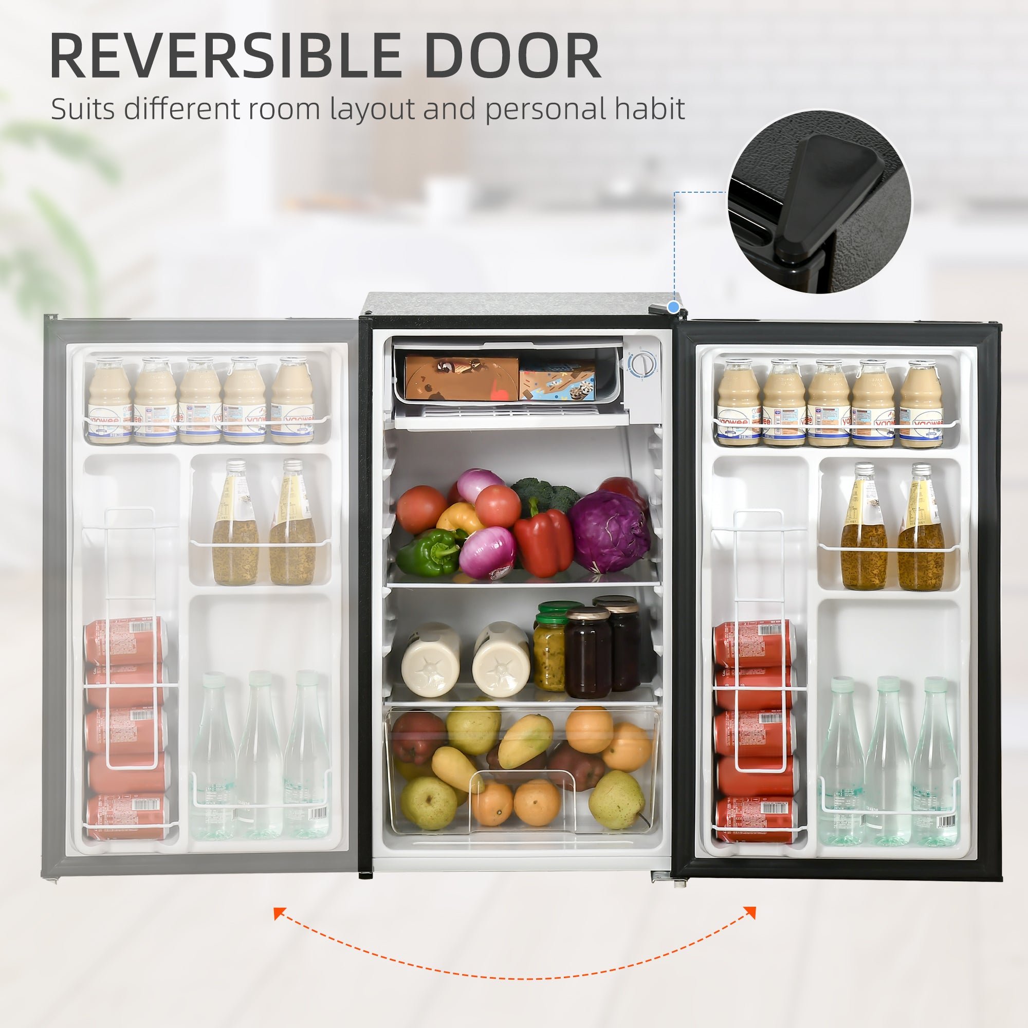 Compact Refrigerator, Mini Fridge with Freezer, Adjustable Shelf, Mechanical Thermostat and Reversible Door, Black Small Kitchen Appliances at Gallery Canada