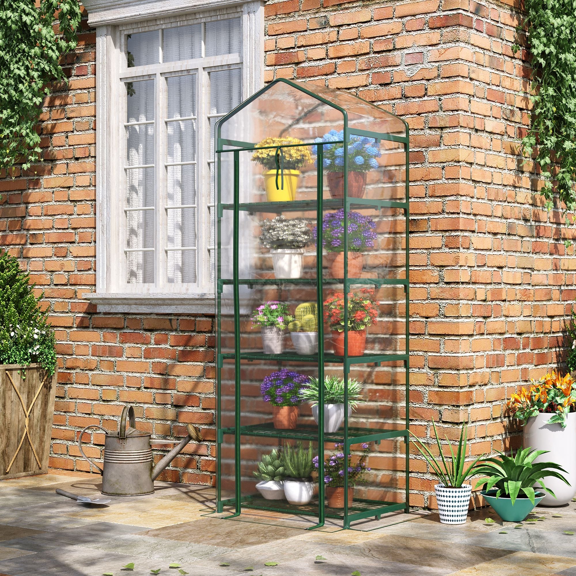 5 Tier Mini Greenhouse, Portable Outdoor Flower Stand with Shelf Clips, Indoor Greenhouse with Steel Frame, Transparent, 27.25