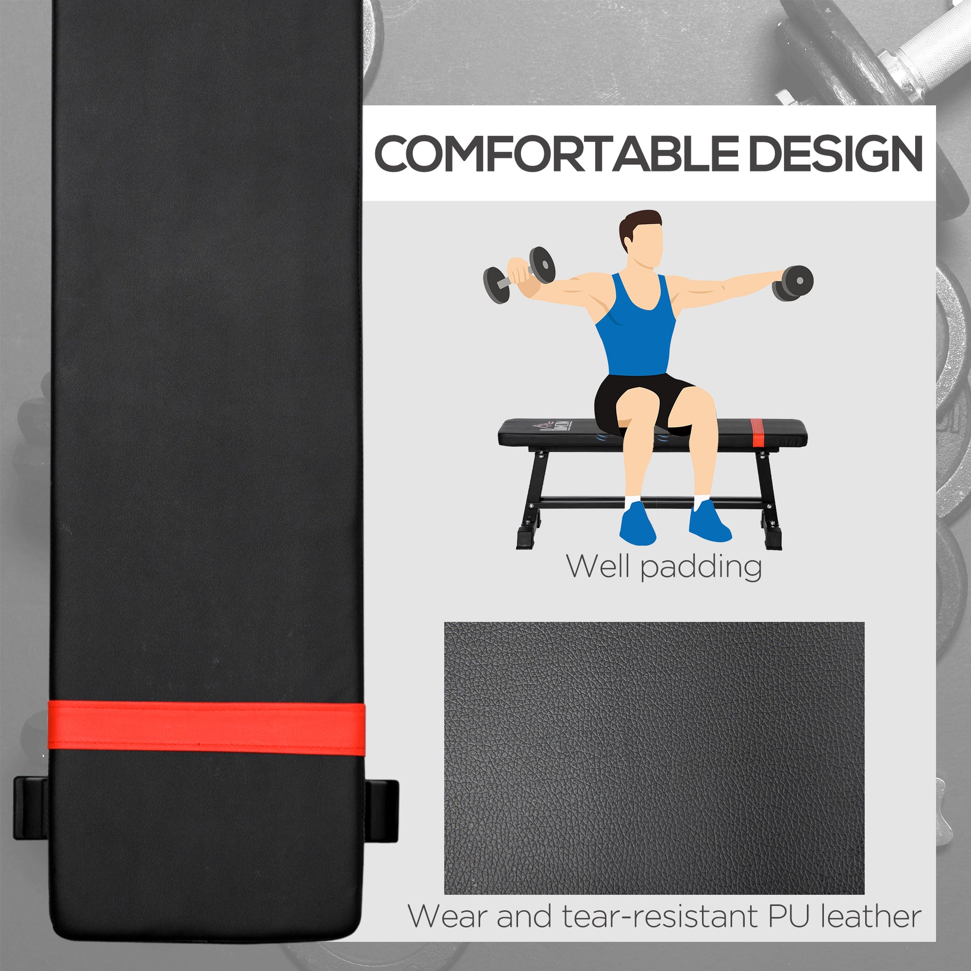 Flat Weight Bench with Dumbbell Rack, Padded Seat and Anti-slip Foot Pads for Home Gym Workout Weight Benches   at Gallery Canada