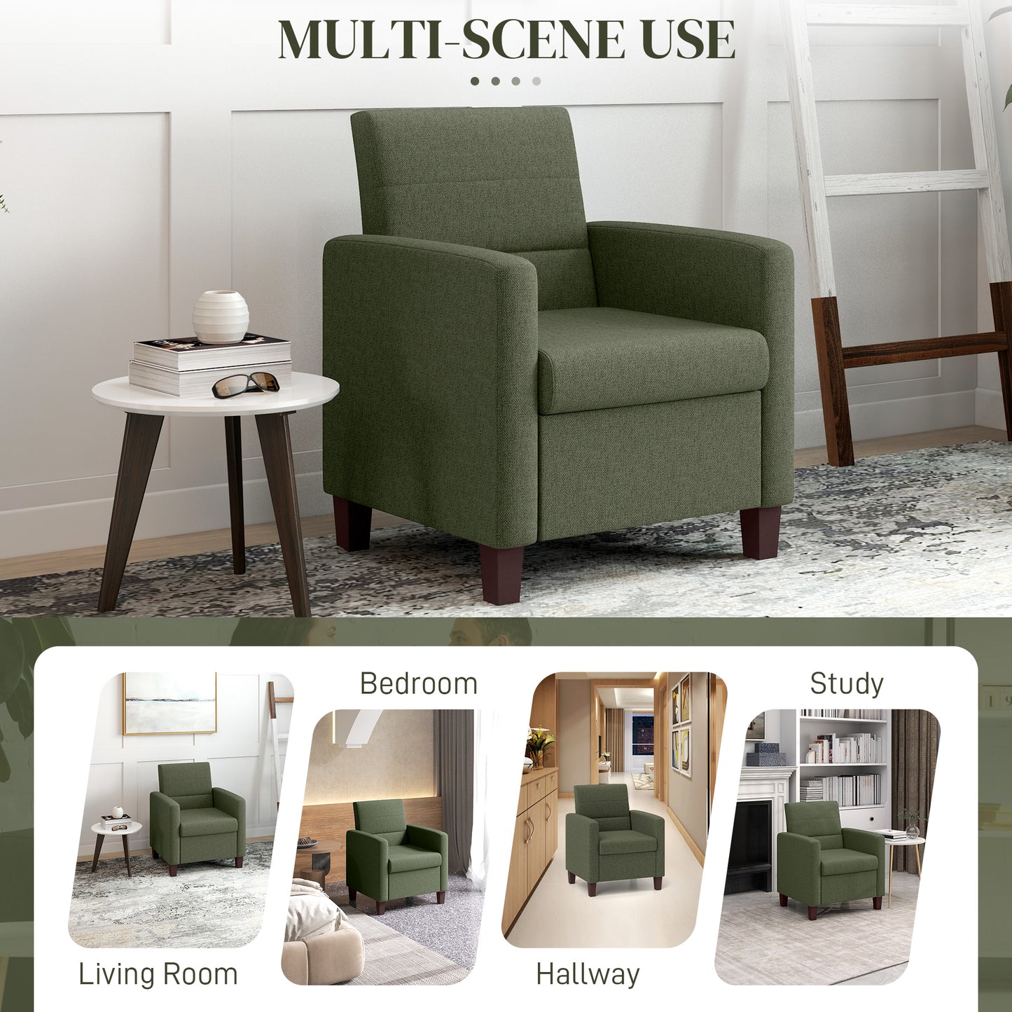 Fabric Accent Chair, Modern Armchair with Seat Cushion and Non-Slip Pads for Living Room, Bedroom, Dark Green Accent Chairs at Gallery Canada