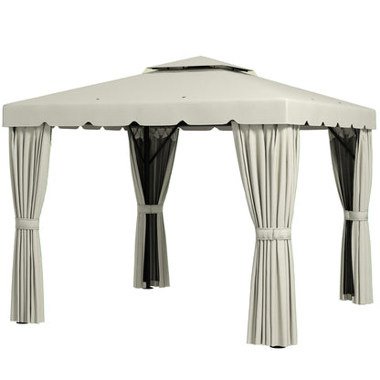 10' x 10' Outdoor Patio Gazebo Double Soft-top Garden Shelter Tent with Curtains, &; Mesh Screen Drapes, Cream White Gazebos at Gallery Canada