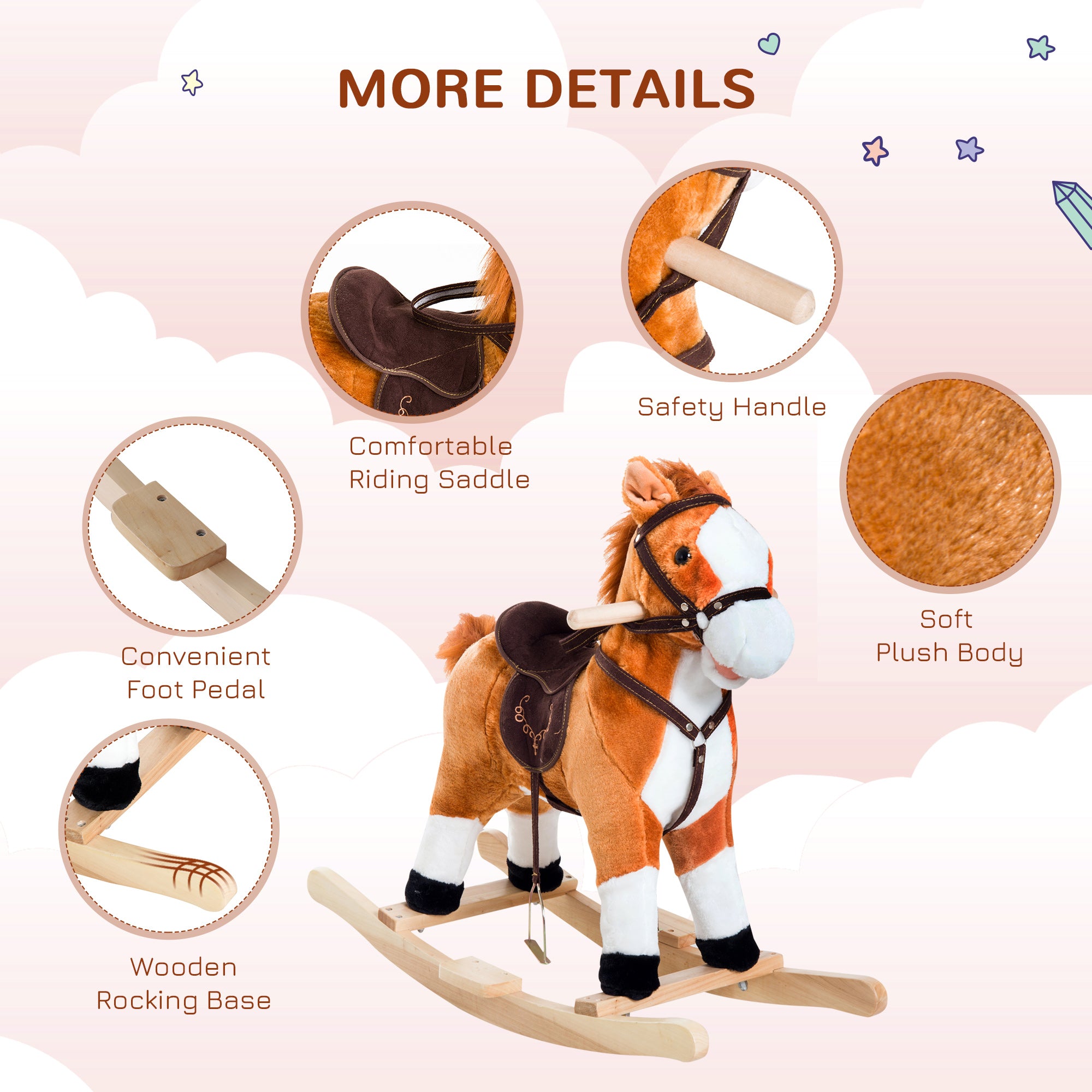 Kids Rocking Horse Child Plush Ride on Toy with Realistic Sound Red Brown Rocking Horses at Gallery Canada