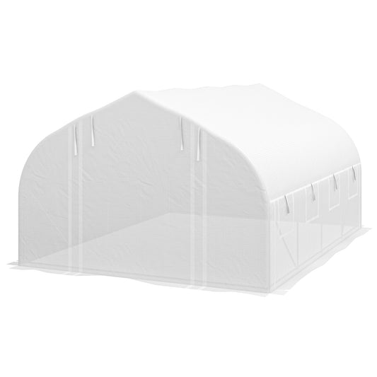 13 x 9.8ft Walk-in Polytunnel Greenhouse, Zipped Roll Up Sidewalls, Mesh Door, 8 Mesh Windows, Tunnel Warm House Tent with PE Cover, Plant Labels and Gloves, White Tunnel Greenhouses at Gallery Canada