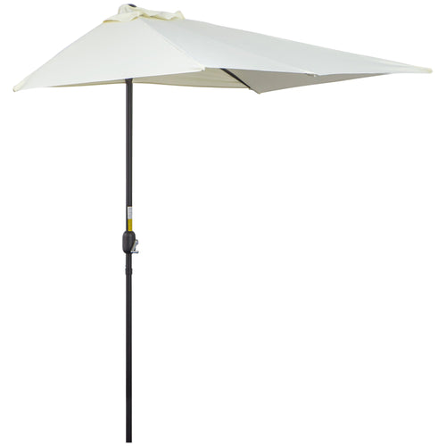 8ft Half Round Umbrella Outdoor Balcony Parasol Patio Garden Outdoor Window Sun Shade w/ 5 Ribs Beige