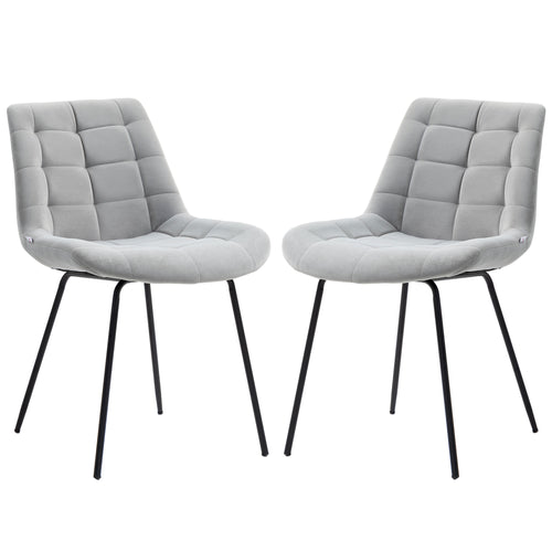 2 Pieces Dining Chairs, Set of 2 Upholstered Kitchen Chairs with Padded Seat and Steel Legs for Living Room Light Grey