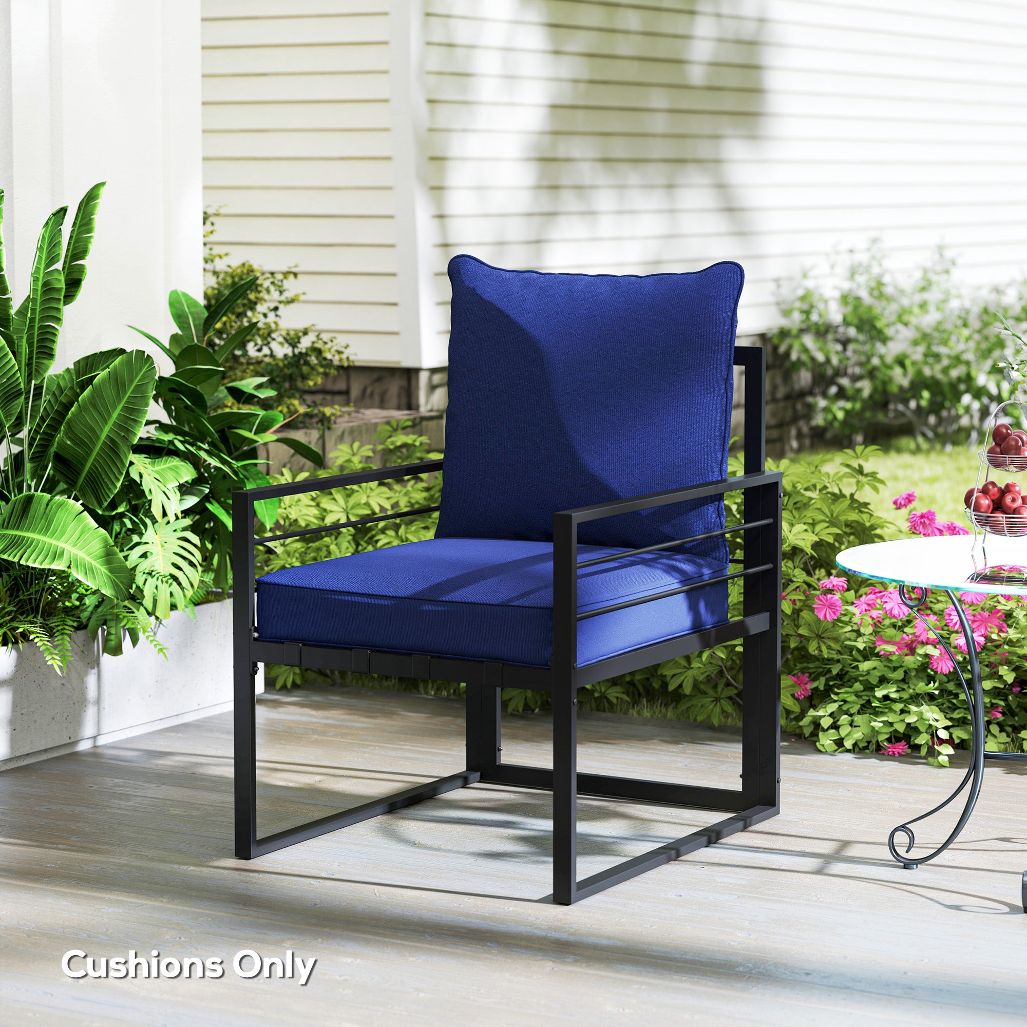 Patio Chair Cushions, Thick Deep Seat Outdoor Seat Cushion with Back Cushion, Dark Blue Patio Chair Cushions at Gallery Canada