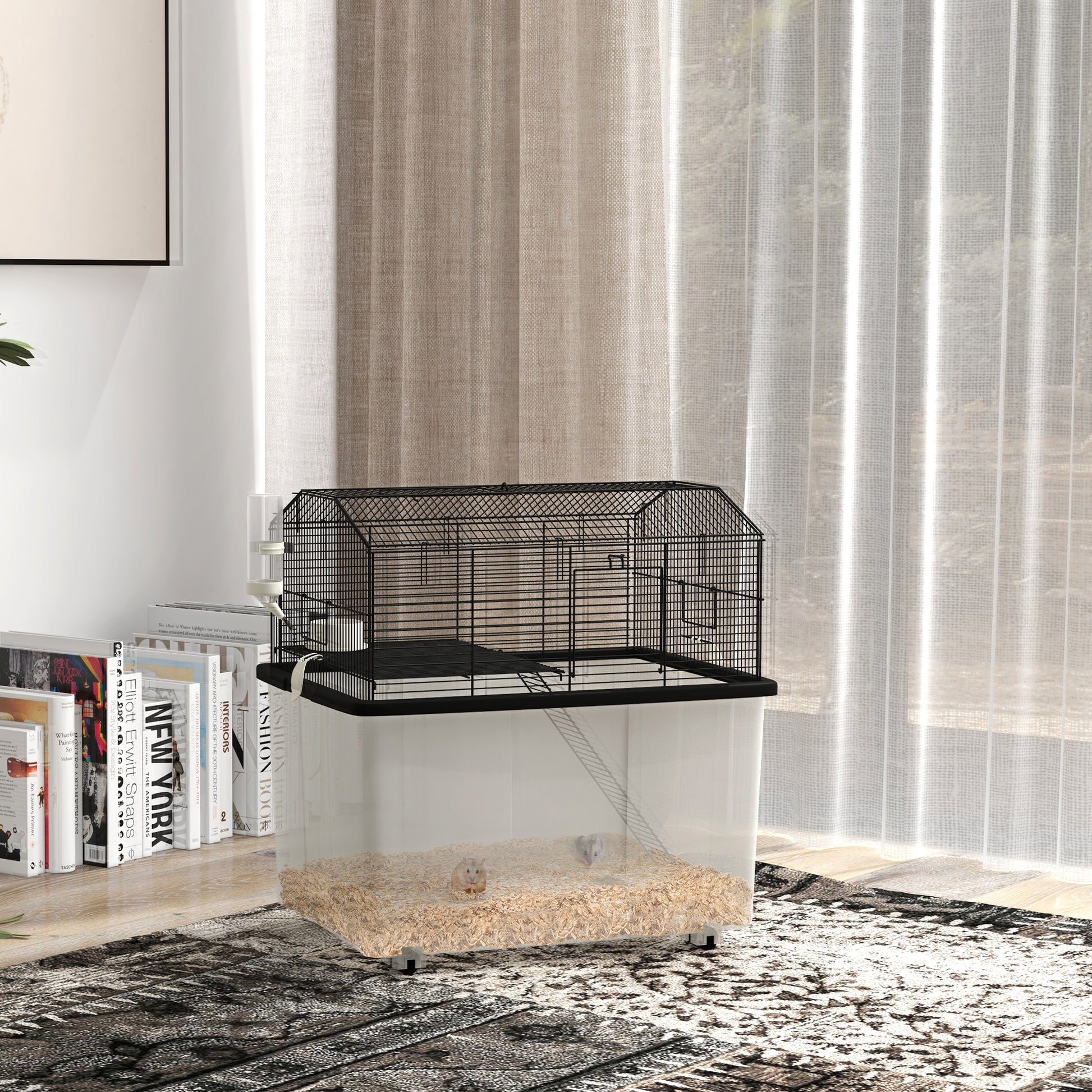 Hamster House Gerbil Habitat for Dwarf Hamster, Syrian Hamster with Wheels, Detachable Bottom - Black Hamster Cages Black  at Gallery Canada