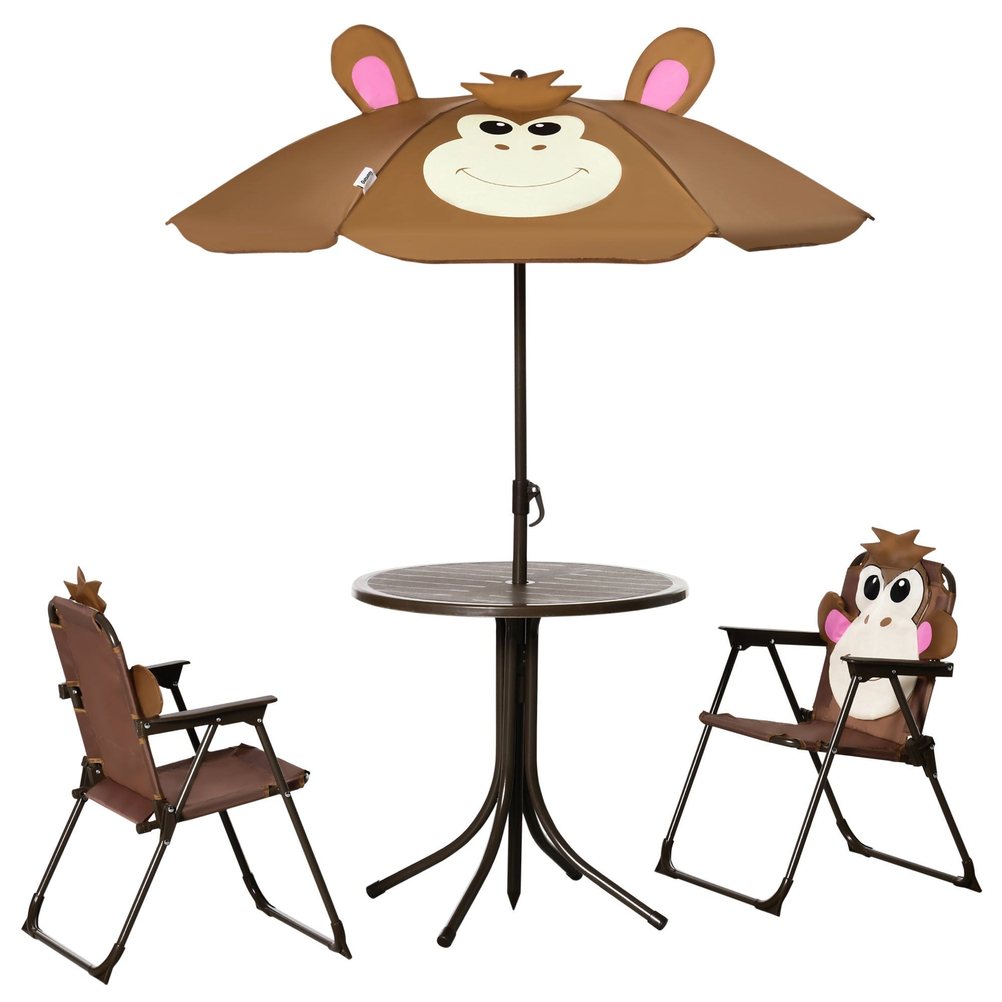 Kids Folding Picnic Table and Chair Set Pattern Outdoor Garden Patio Backyard with Removable &; Height Adjustable Sun Umbrella Brown Kids Outdoor Furniture at Gallery Canada