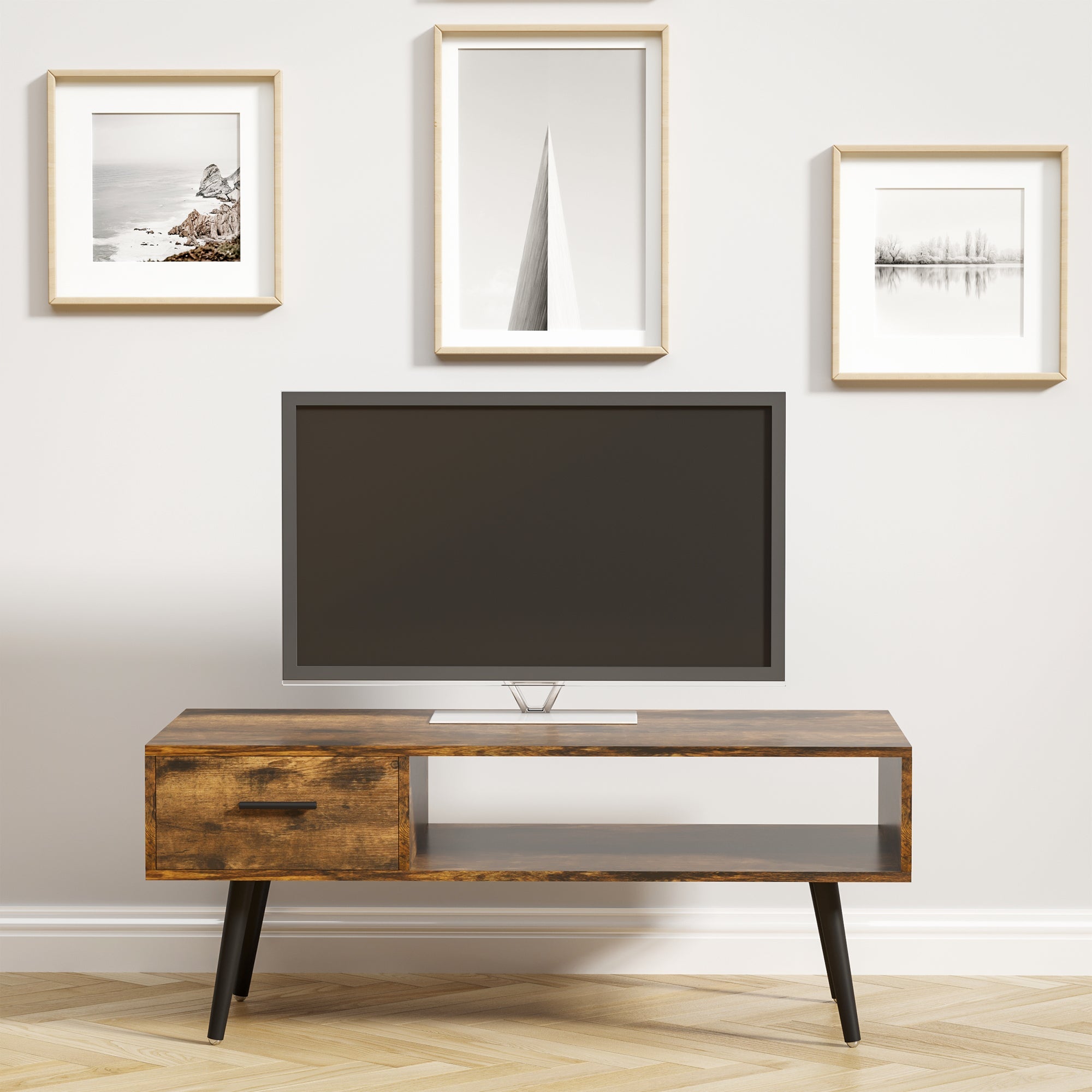 Retro Coffee Table with Storage Shelf and Drawer for Living Room, Vintage Wooden Sofa Side Table, Rustic Brown Coffee Tables   at Gallery Canada