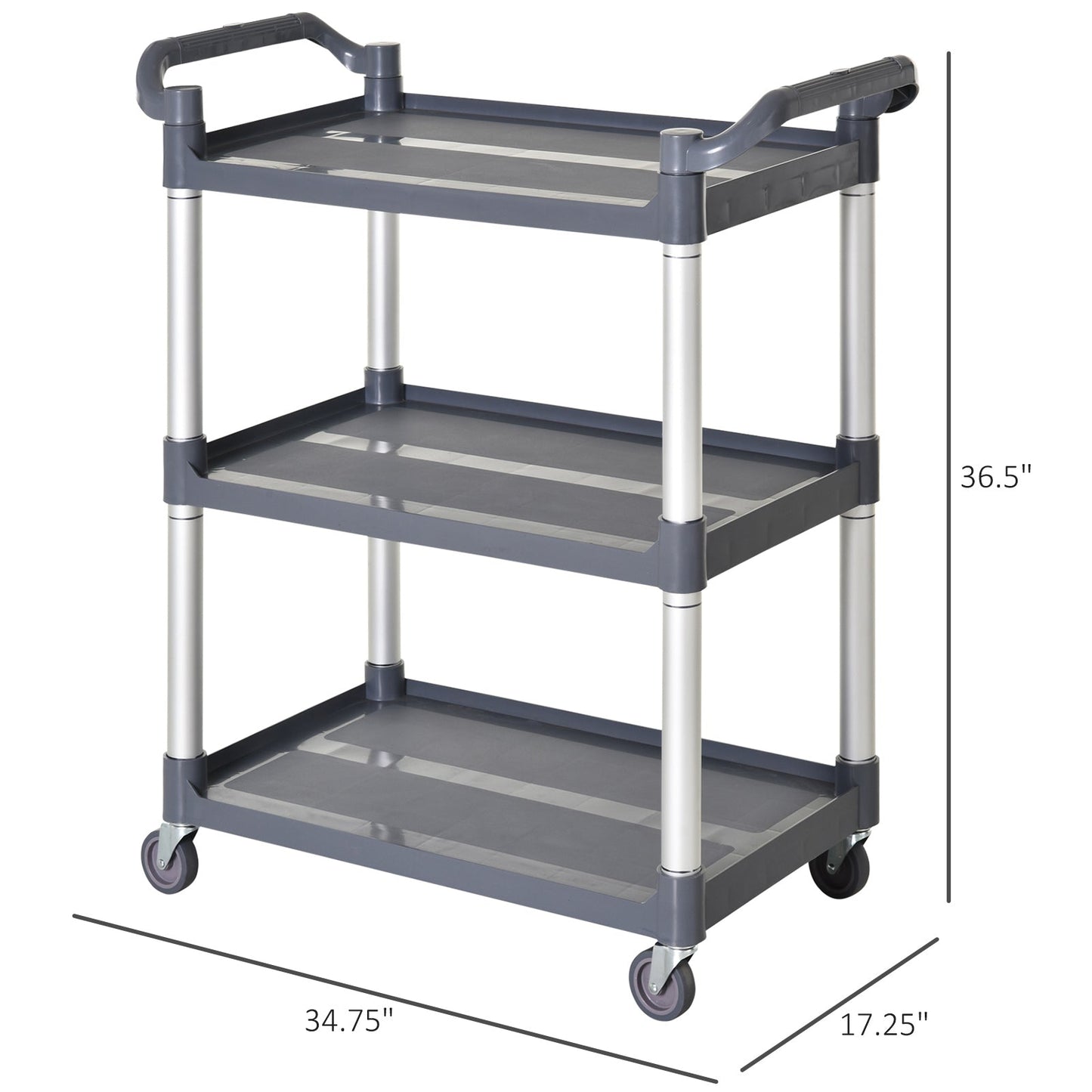 3-Tier Utility Cart Large Rolling Storage Trolley with 3 Shelves Metal Clean Service Cart, Restaurant, Hotel, Livingroom, Silver and Grey Kitchen Islands & Kitchen Carts   at Gallery Canada